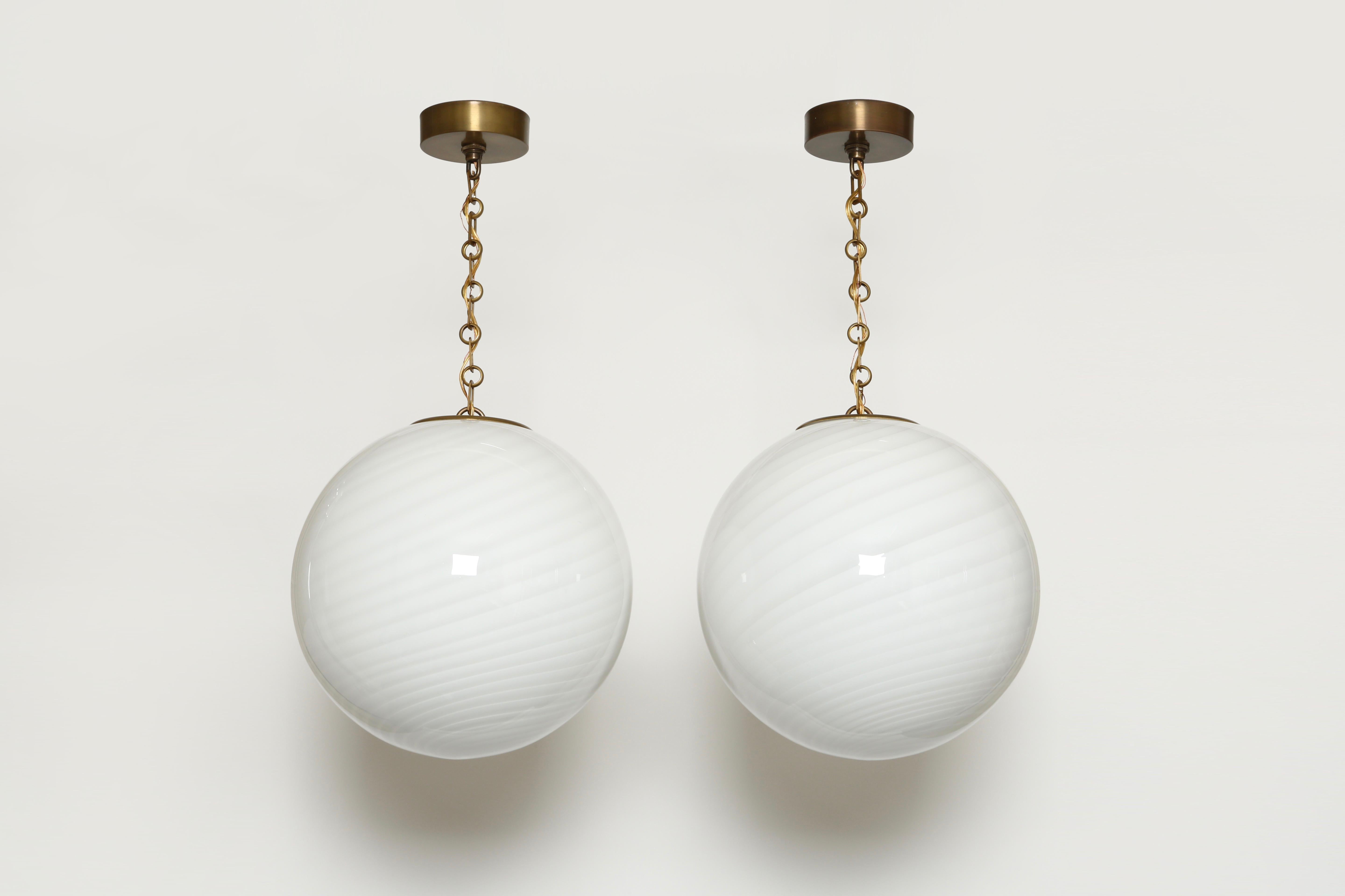 Mid-Century Modern Murano Glass Ceiling Pendants, a Pair