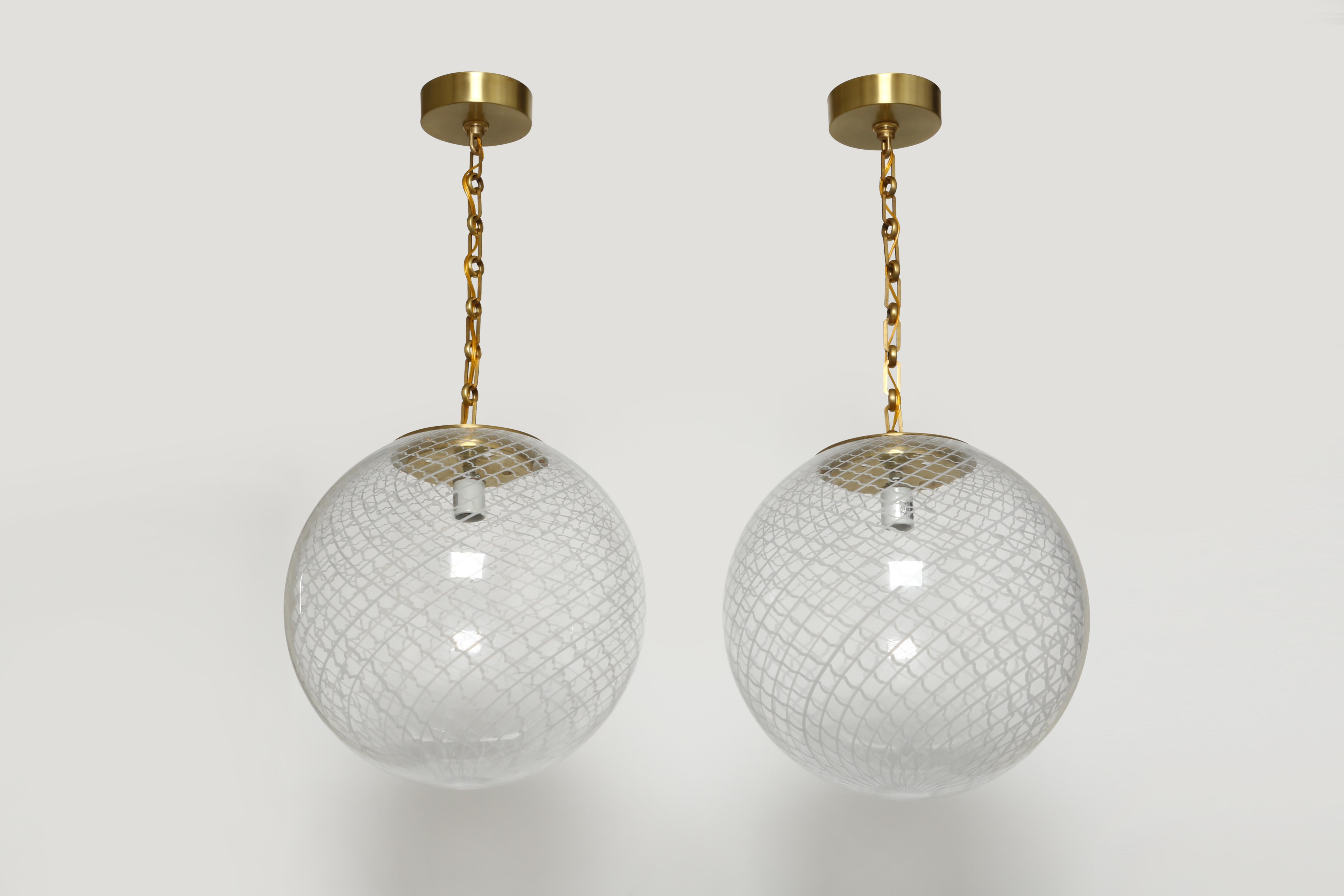 Mid-Century Modern Murano Glass Ceiling Pendants, a Pair For Sale