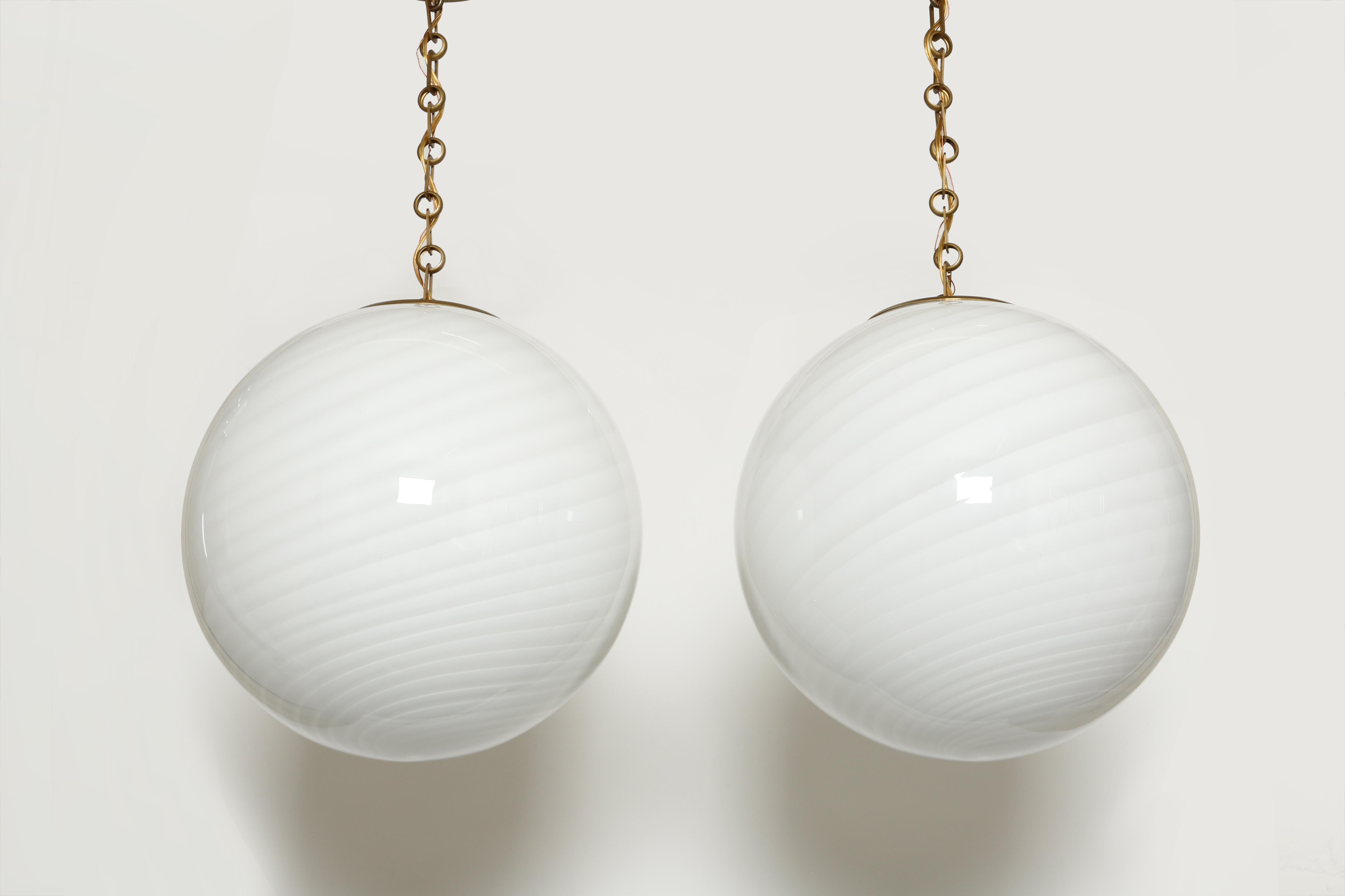 Murano Glass Ceiling Pendants, a Pair In Good Condition In Brooklyn, NY