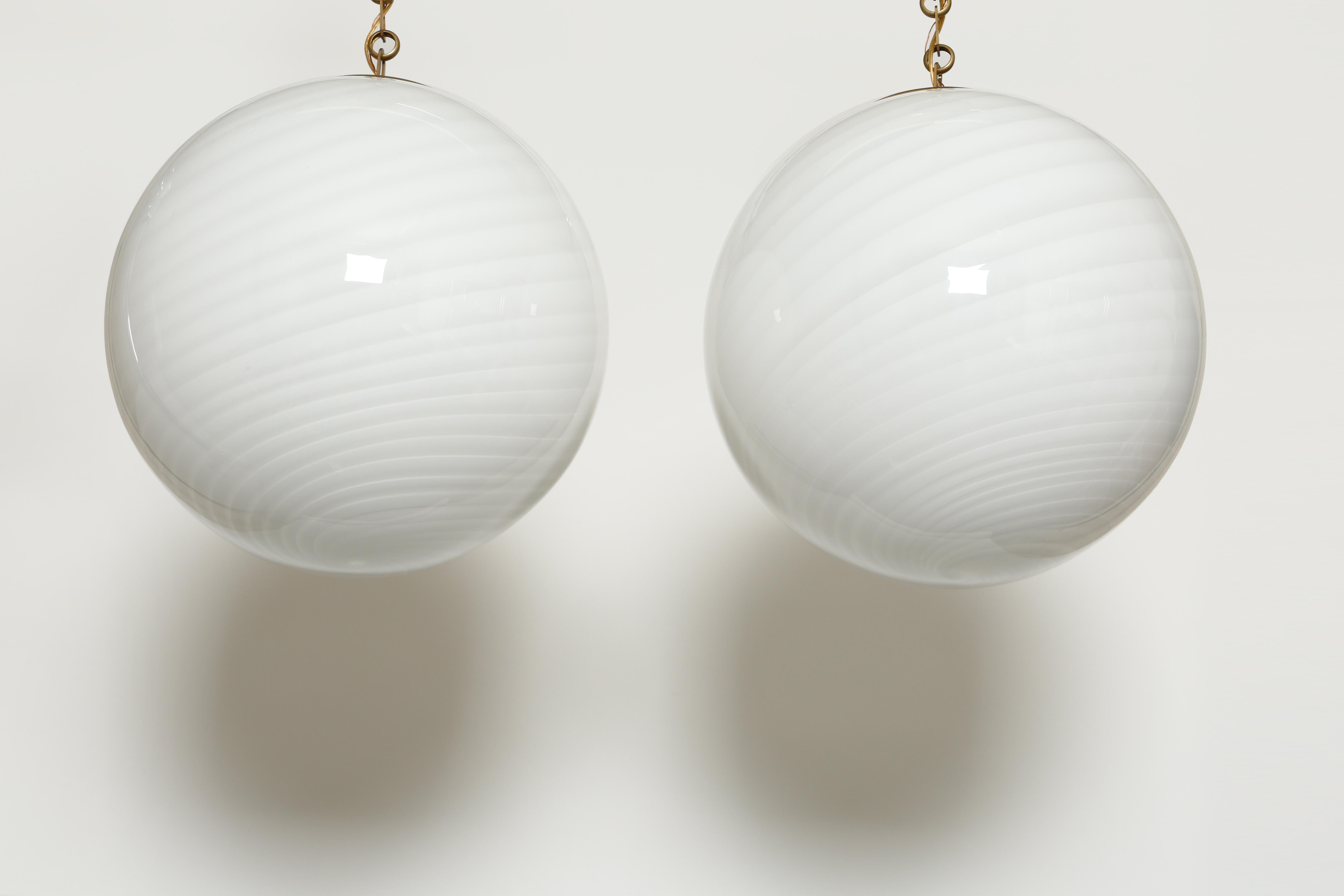 Mid-20th Century Murano Glass Ceiling Pendants, a Pair