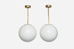 Murano Glass Ceiling Pendant Light, Brass Finish, Mid-Century Style