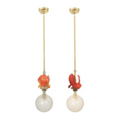 Pair of Murano Glass and Brass Ceiling Pendants