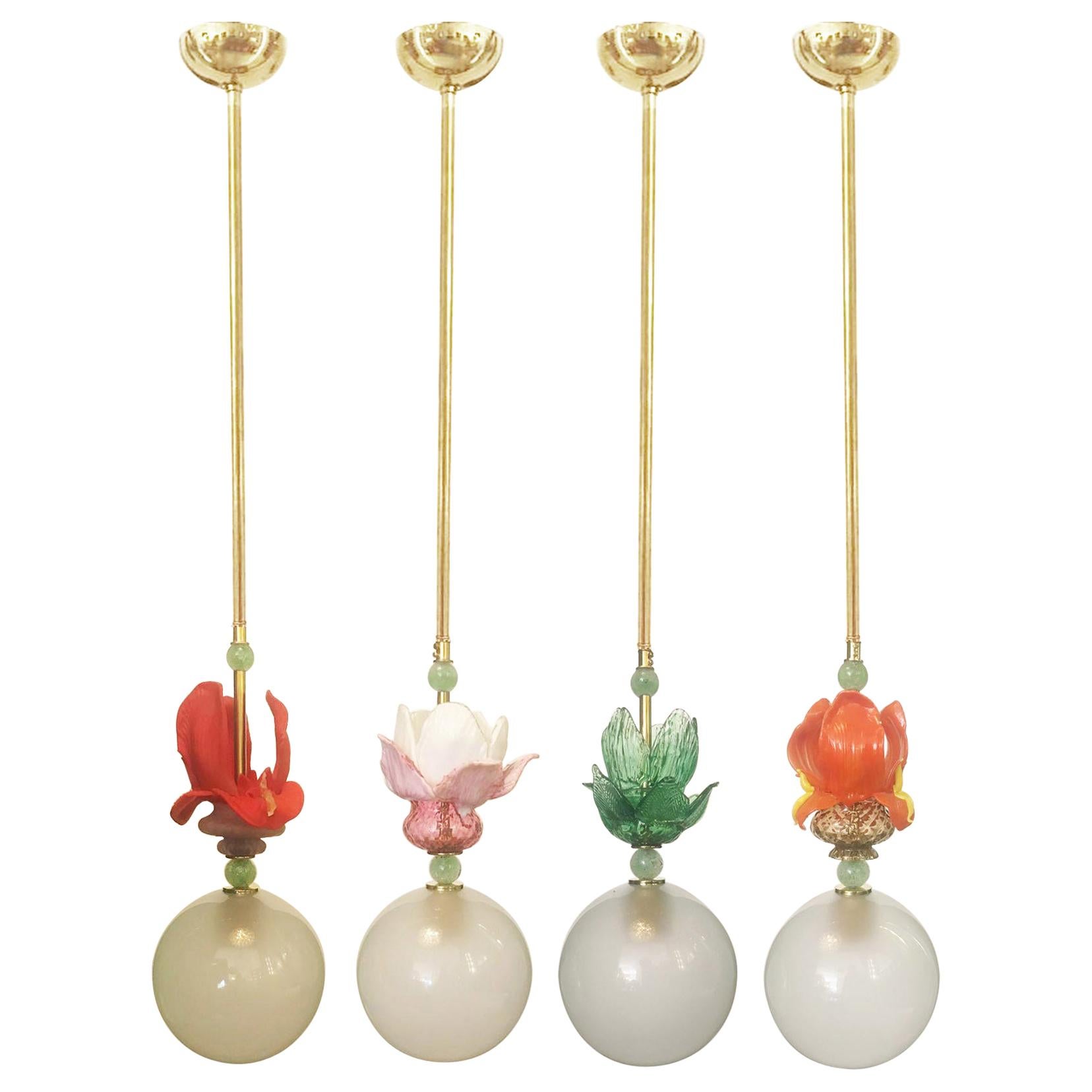 Murano Glass Ceiling Pendants, Set of Four