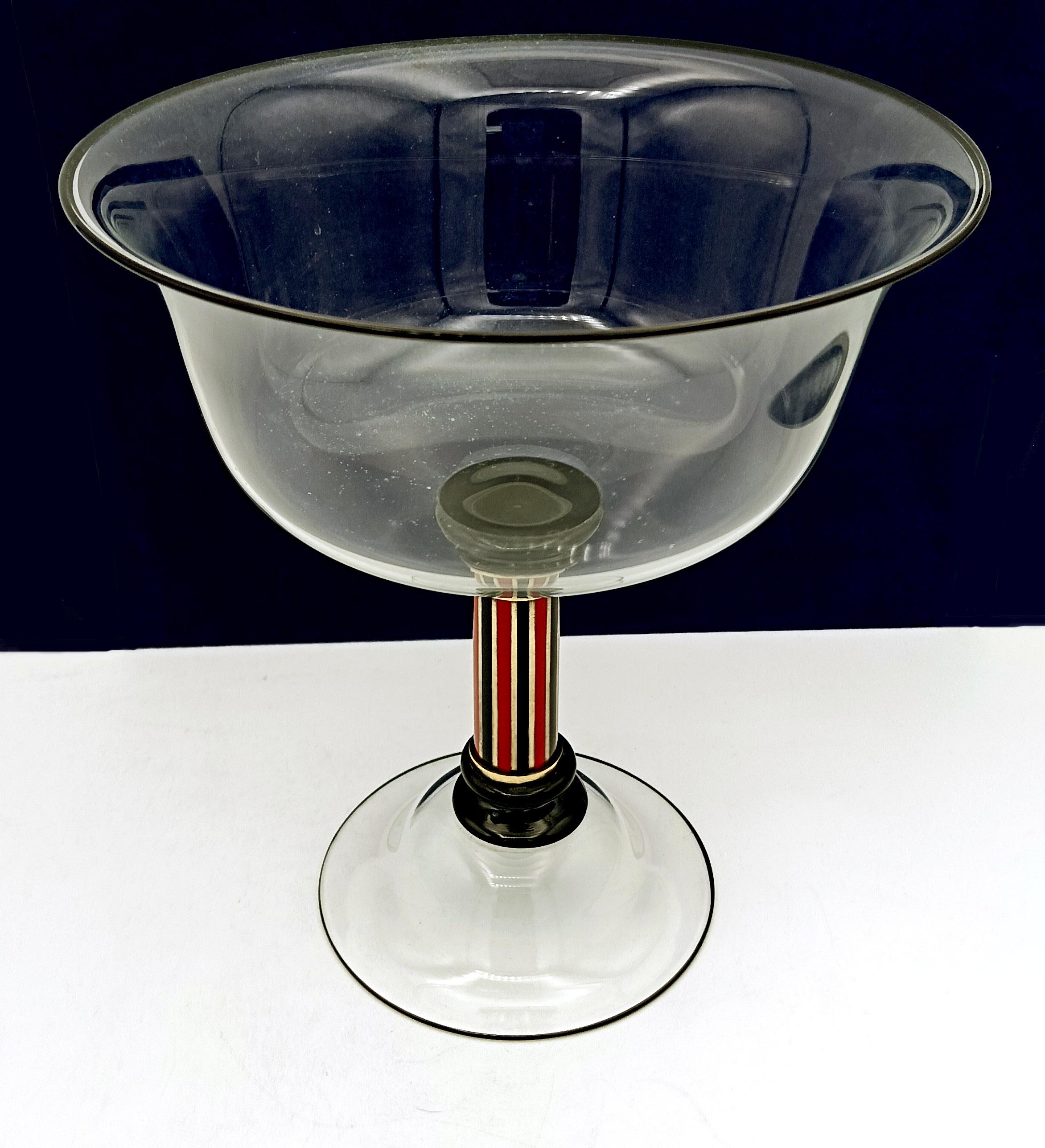 Centerpiece in blown Murano glass with black glass finishes in Art Deco style, 