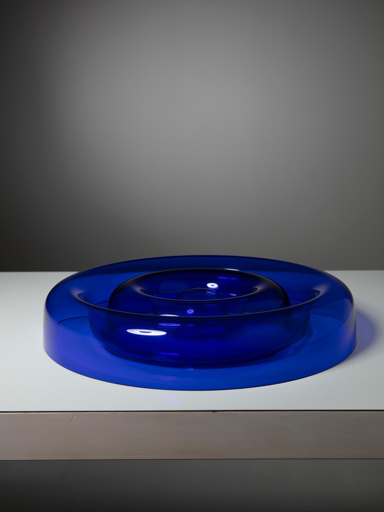 Rare cobalt blue glass centerpiece manufactured by Vistosi.