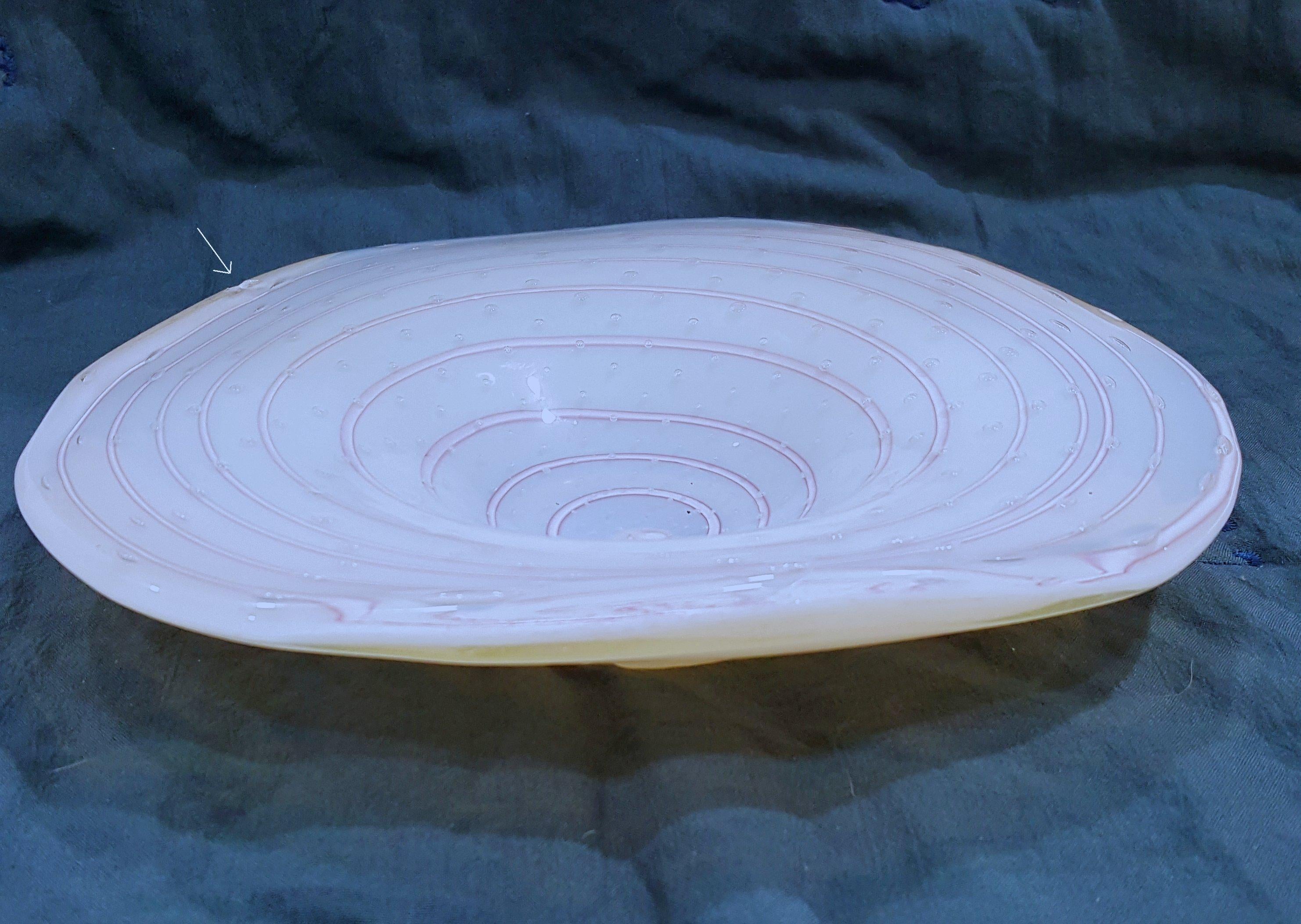 Other Murano Glass Centerpiece, Opaline White w/Pink Optic Swirl & Bullicante - Toso