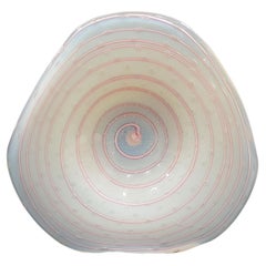 Vintage Murano Glass Centerpiece, Opaline White w/Pink Optic Swirl & Bullicante - Toso