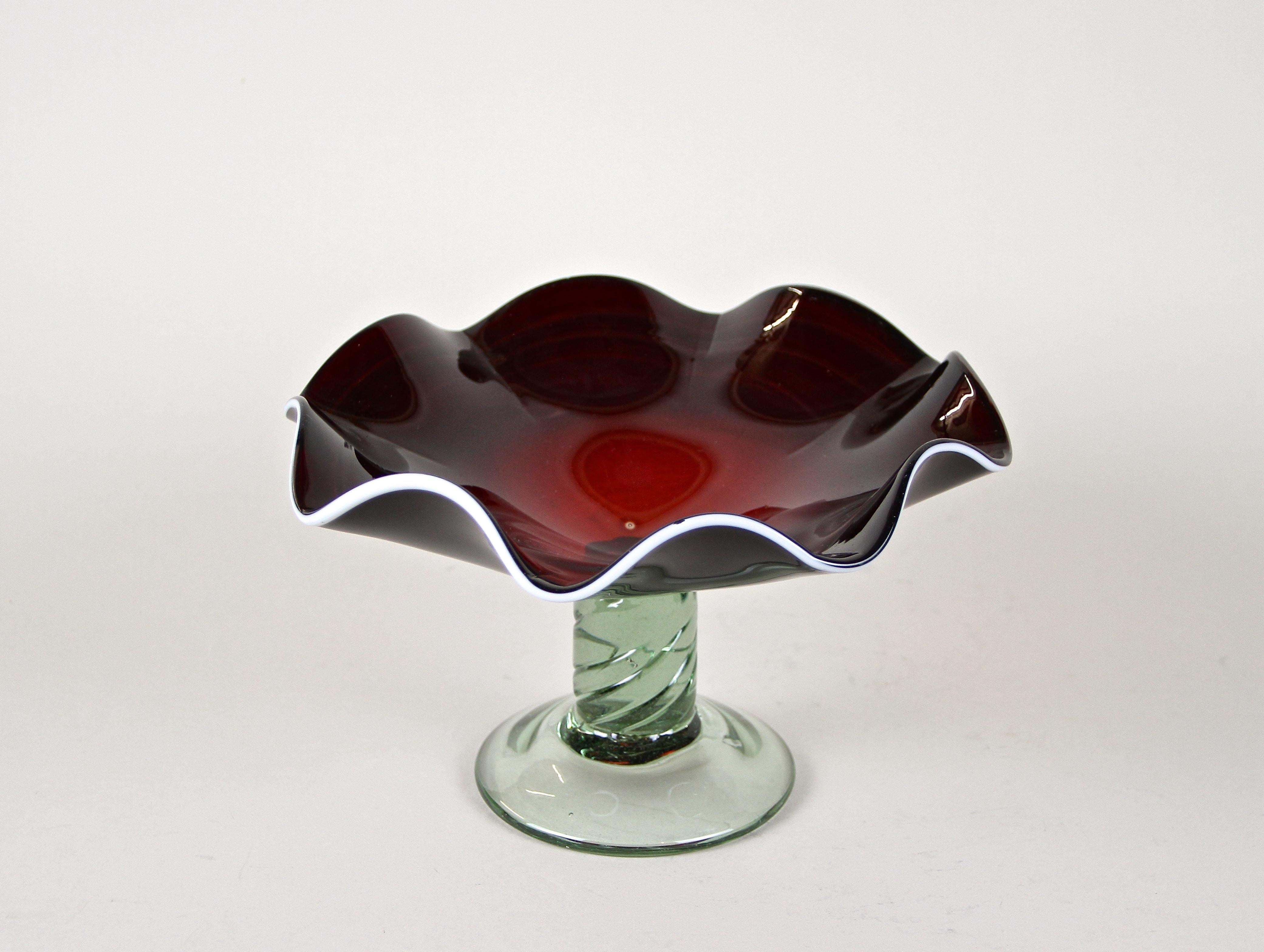 20th Century Murano Glass Centerpiece with Dark Red Bowl, Italy, circa 1970 For Sale