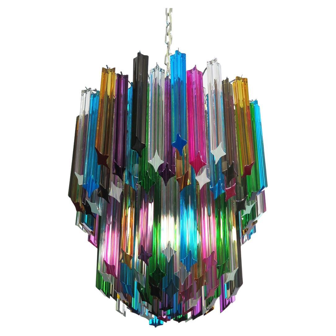 Murano glass Chandelier, 107 Transparent Prism Quadriedri, Elena Model