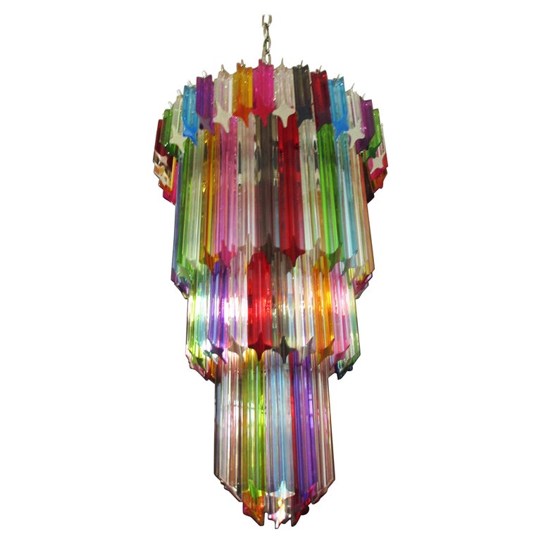 Murano Glass Chandelier, 111 Multi-Color Quadriedri For Sale