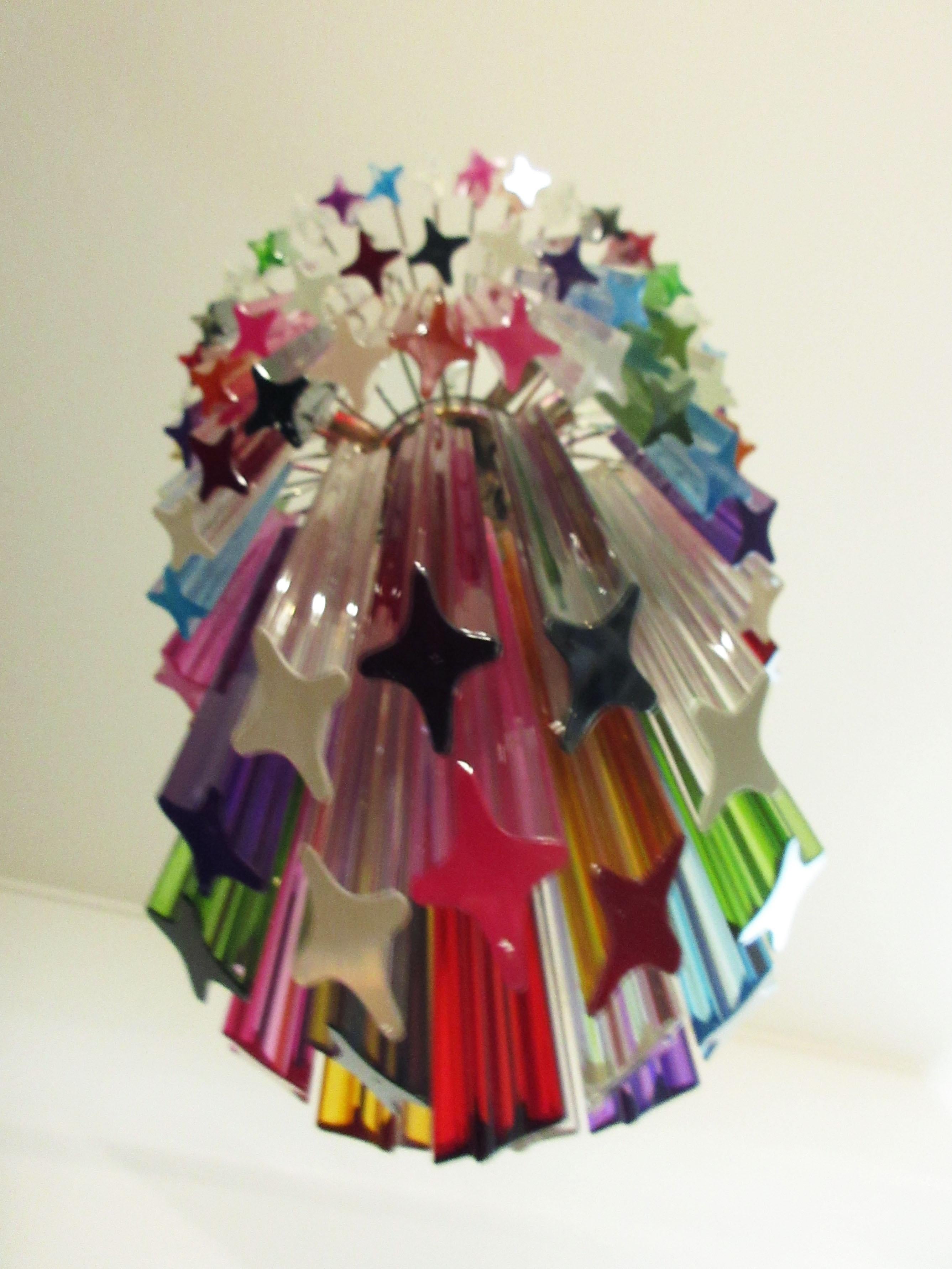 Blown Glass Murano Glass Chandelier, 111 Multi-Color Quadriedri For Sale