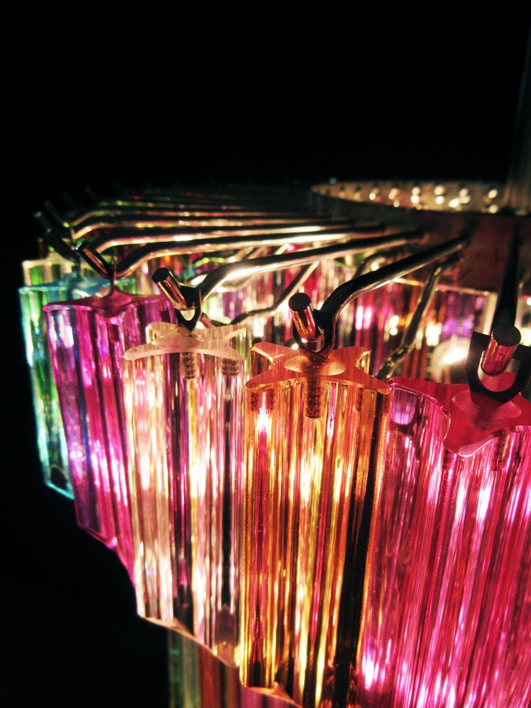 Blown Glass Murano Glass Chandelier, 111 Multi-Color Quadriedri For Sale