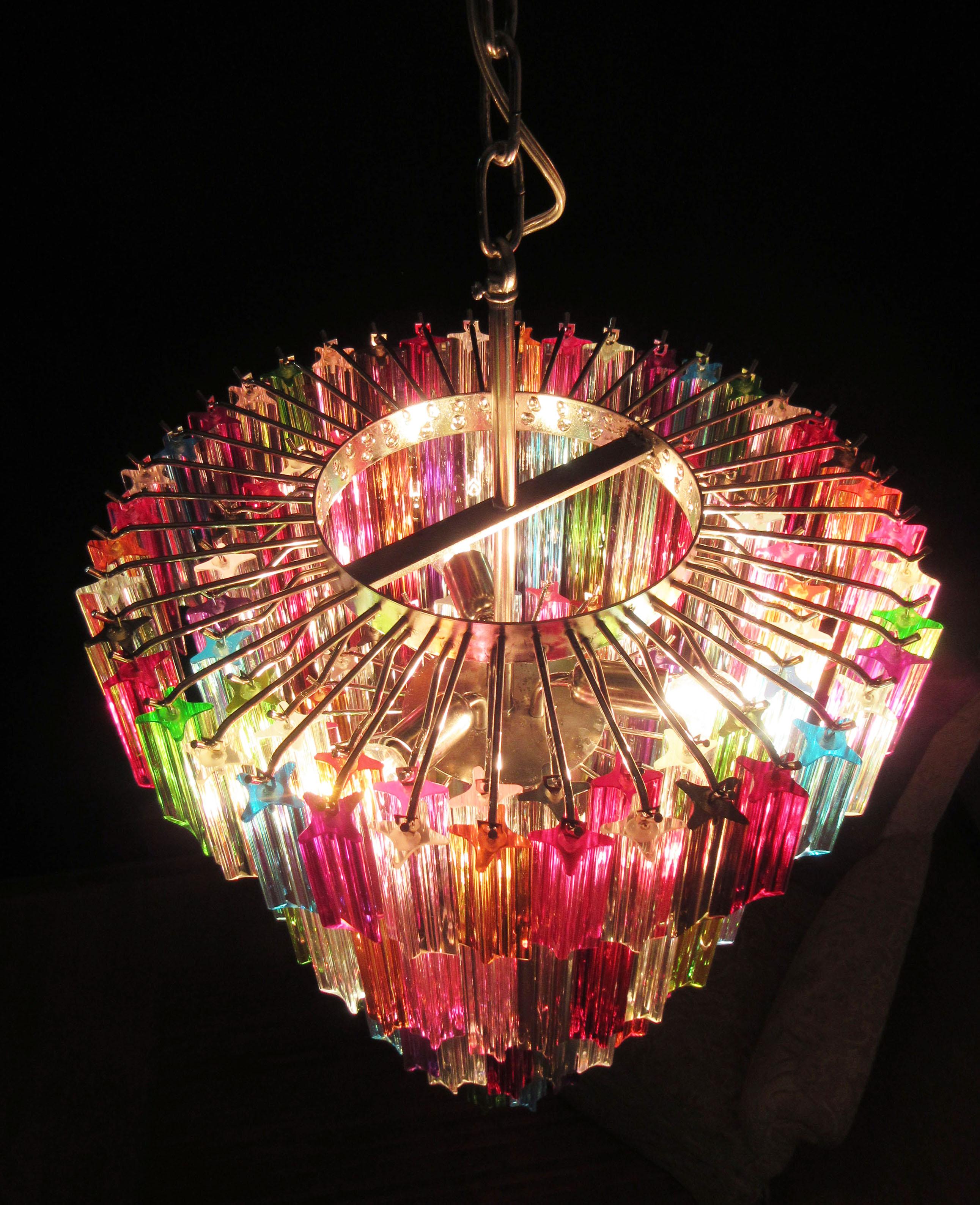 Late 20th Century Murano Glass Chandelier, 111 Multi-Color Quadriedri For Sale
