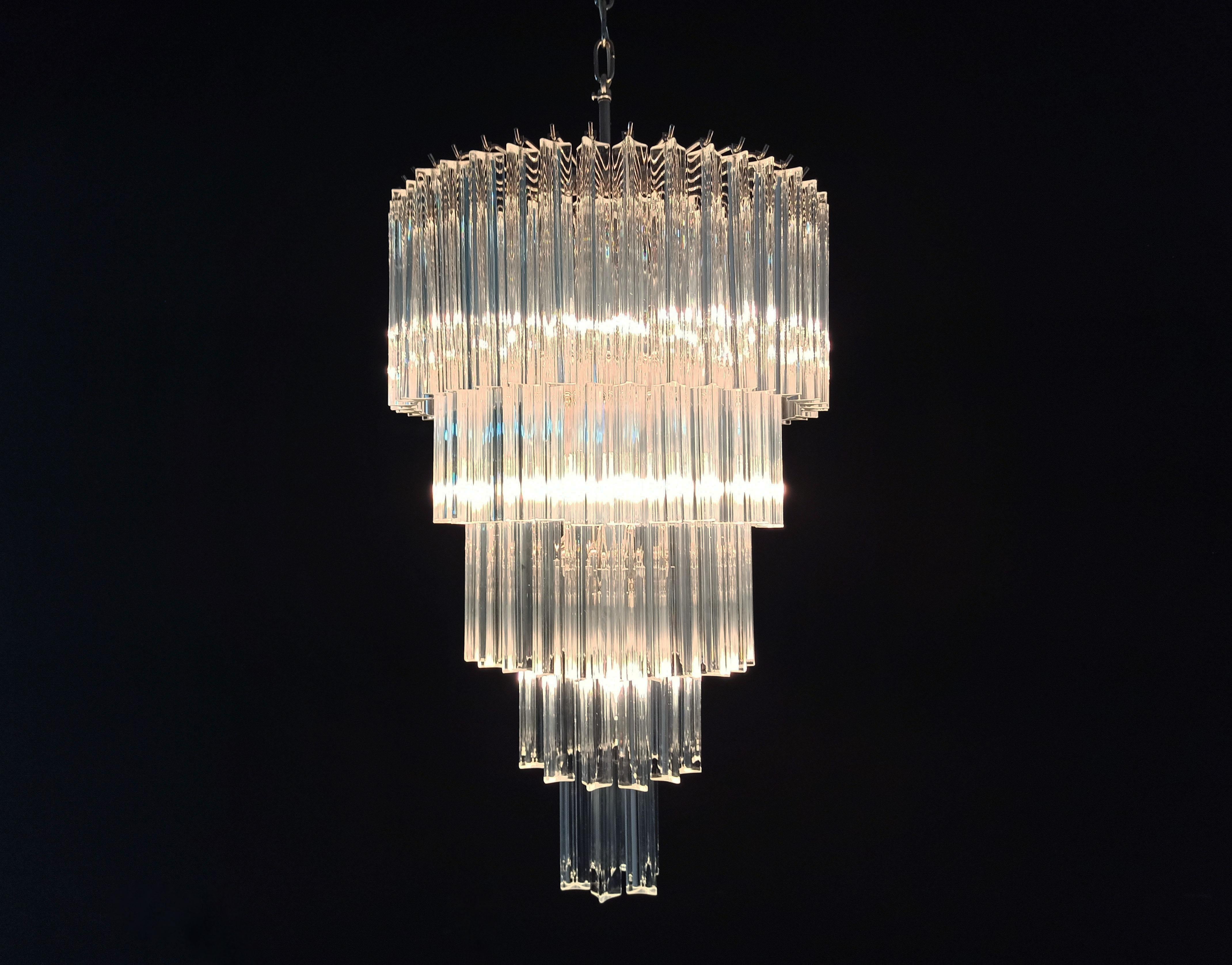 Murano glass chandelier -  111 trasparent triedri For Sale 6