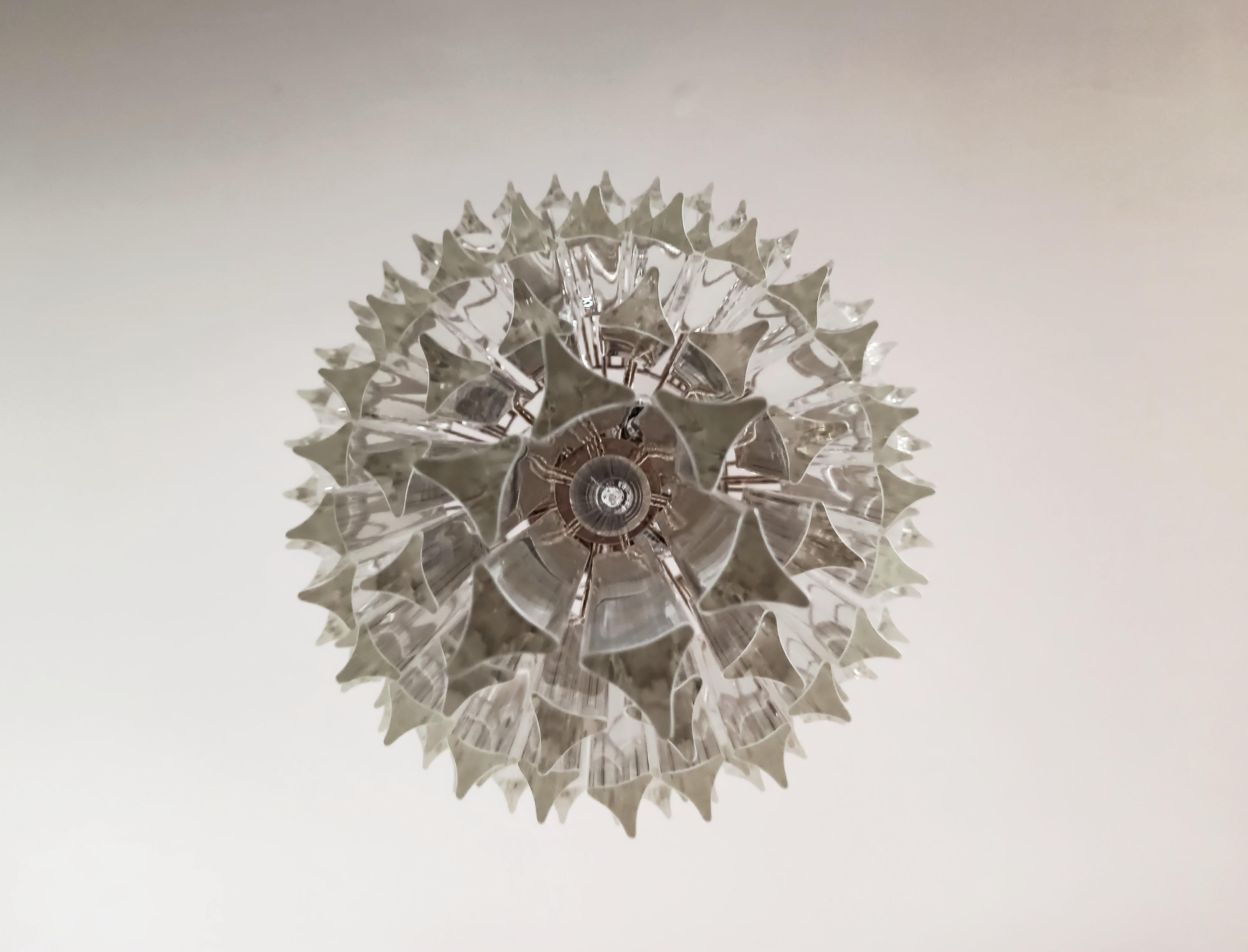 Murano glass chandelier -  111 trasparent triedri For Sale 7