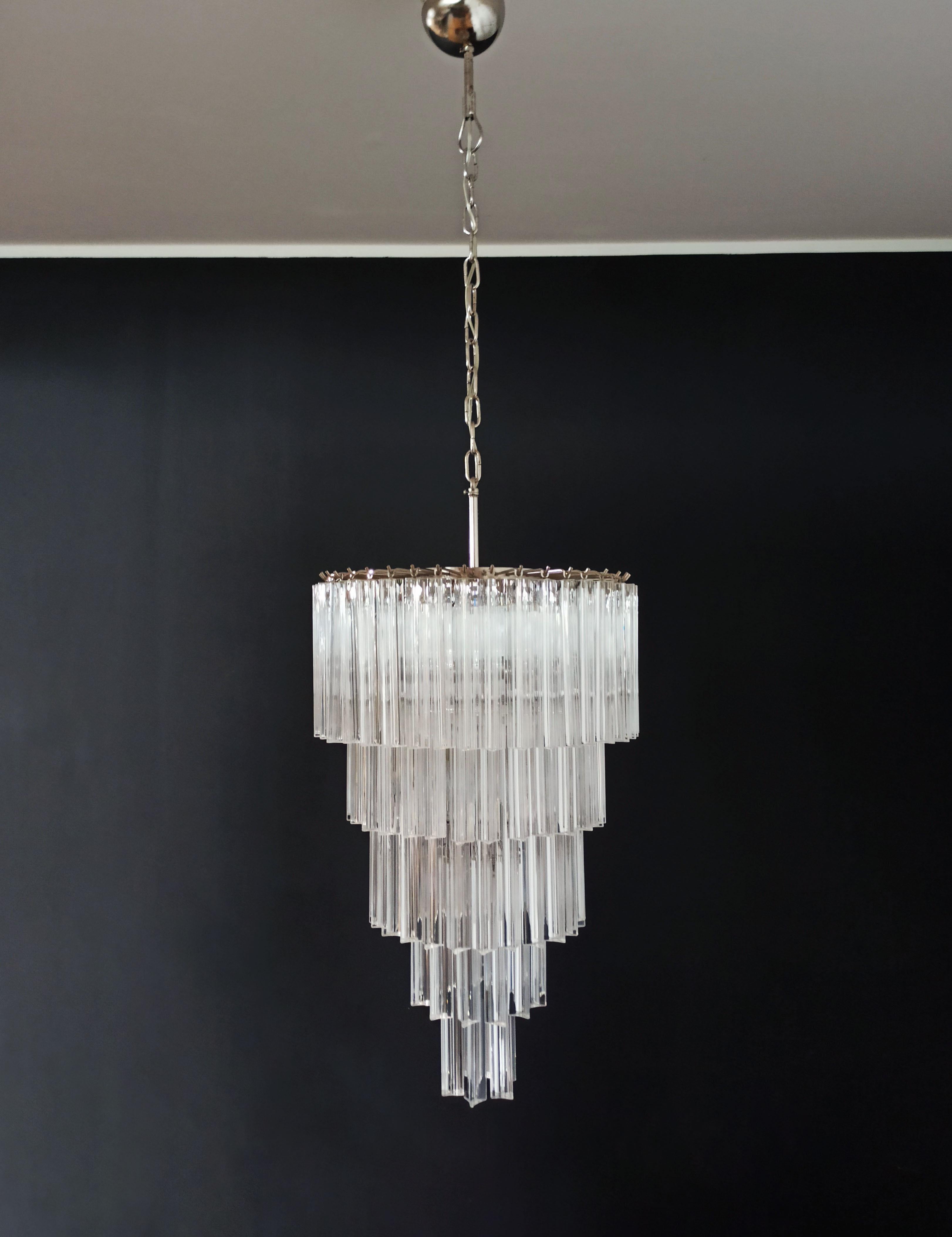 Mid-Century Modern Murano glass chandelier -  111 trasparent triedri For Sale