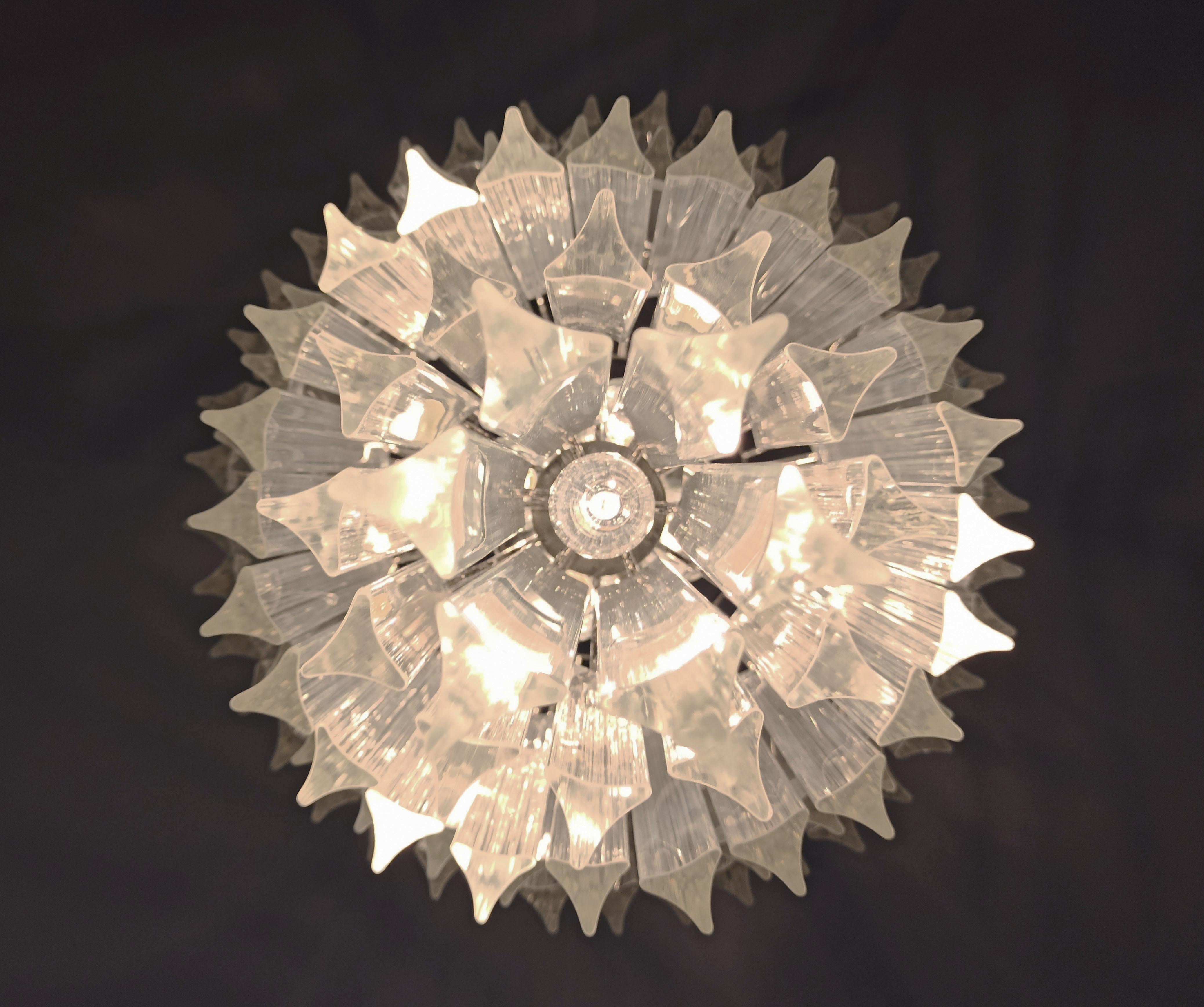 Blown Glass Murano glass chandelier -  111 trasparent triedri For Sale