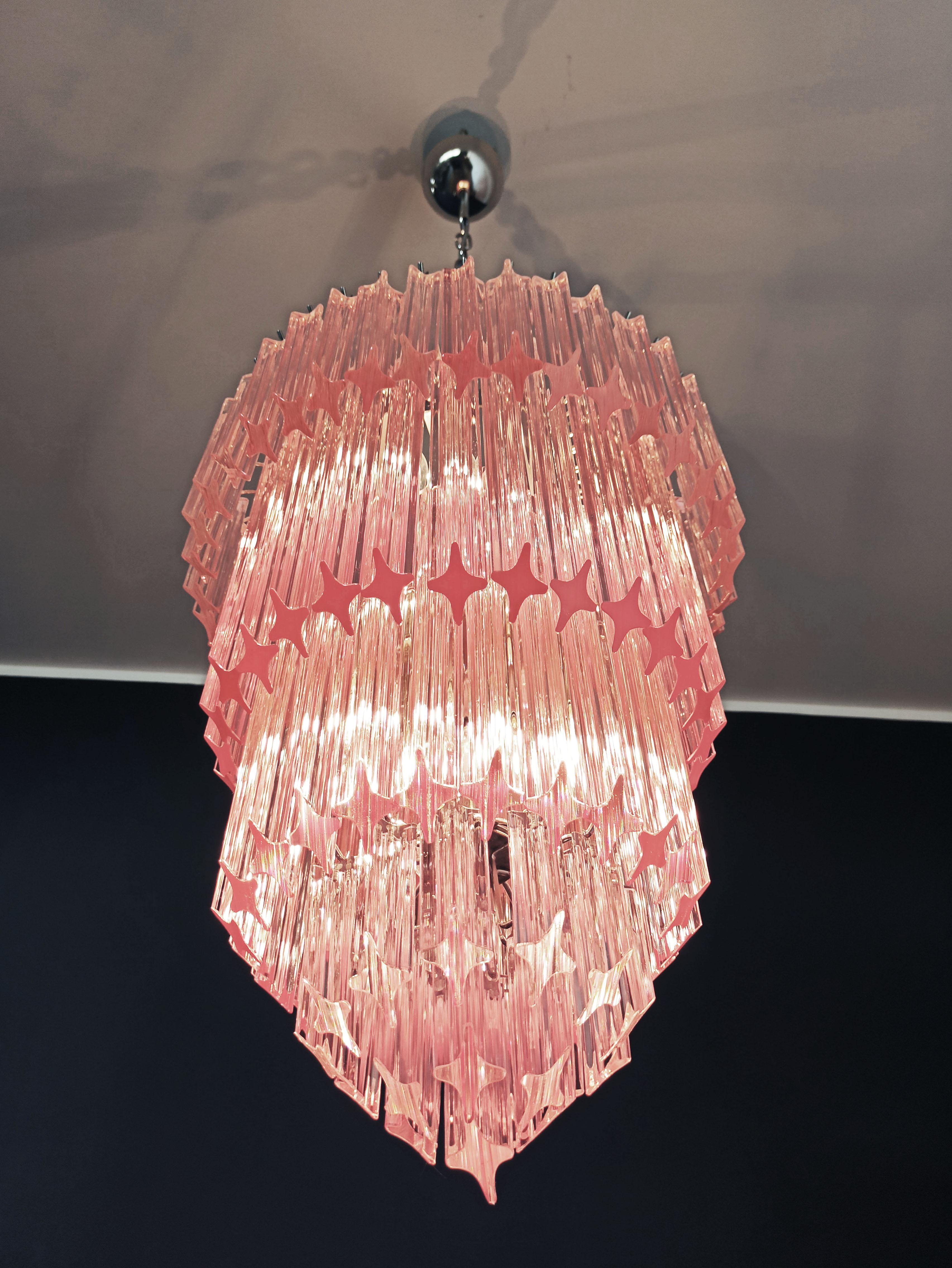 Murano Glass Chandelier, 112 Pink Quadriedri For Sale 3
