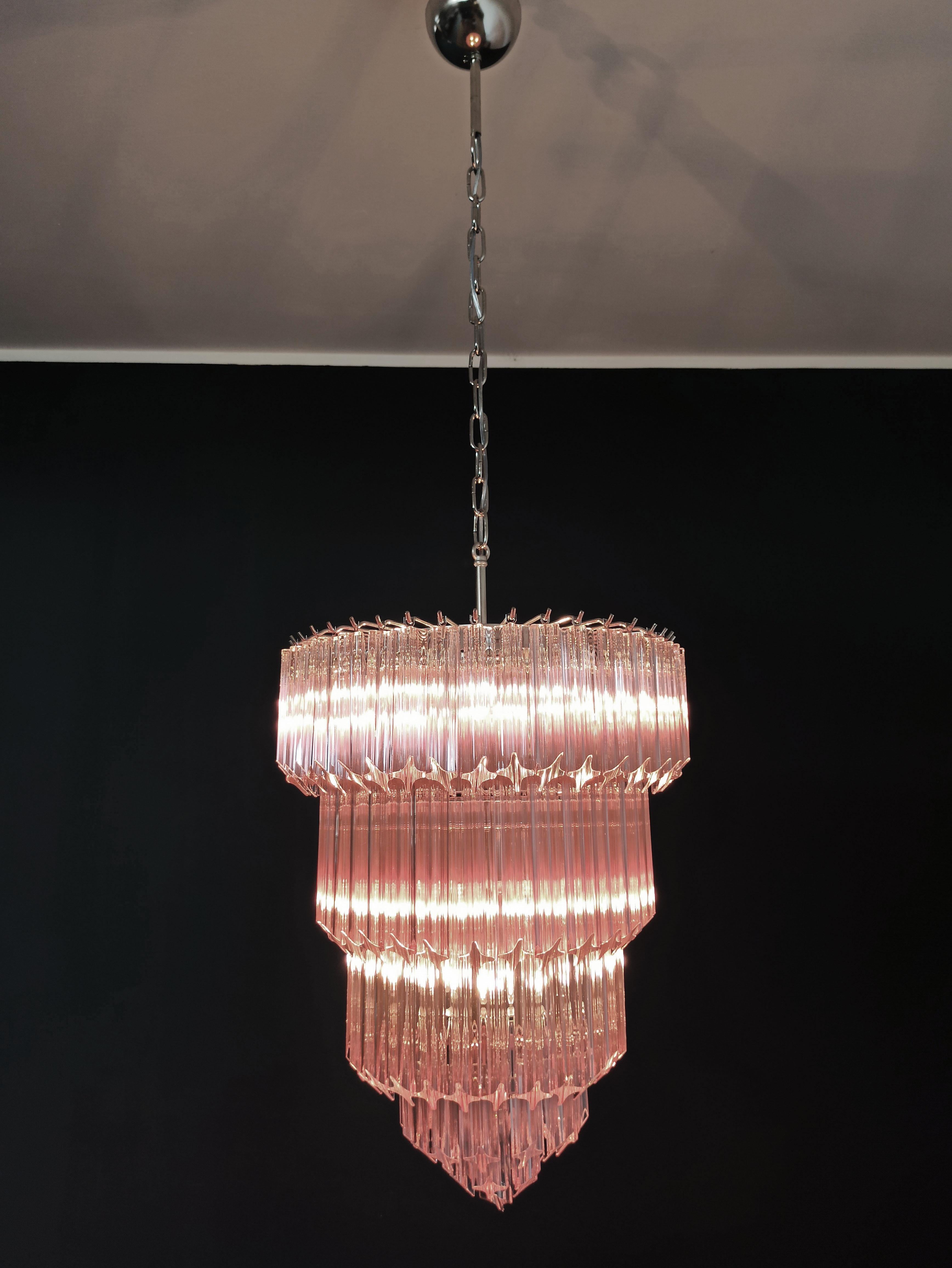 Murano Glass Chandelier, 112 Pink Quadriedri 6
