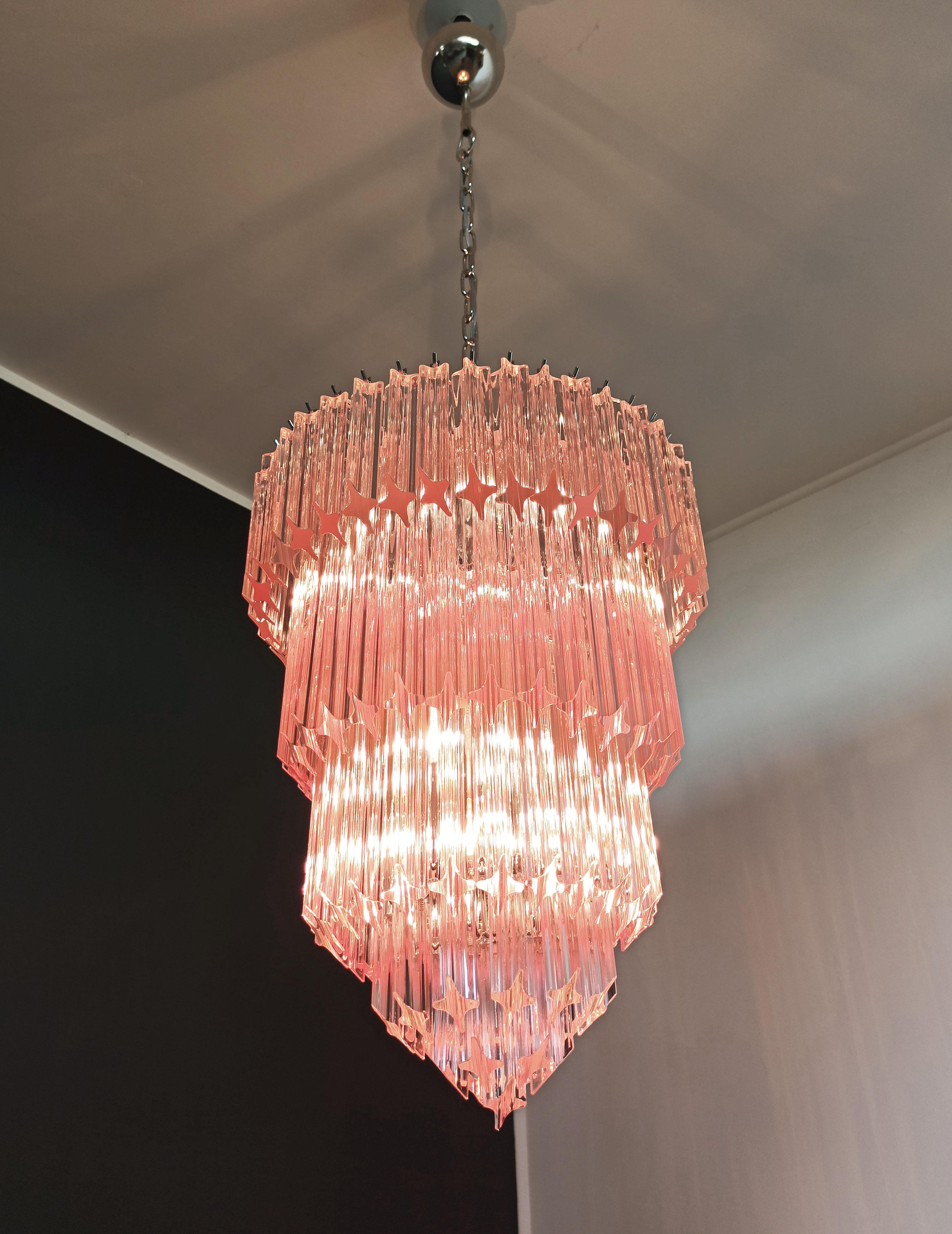 Murano Glass Chandelier, 112 Pink Quadriedri For Sale 5
