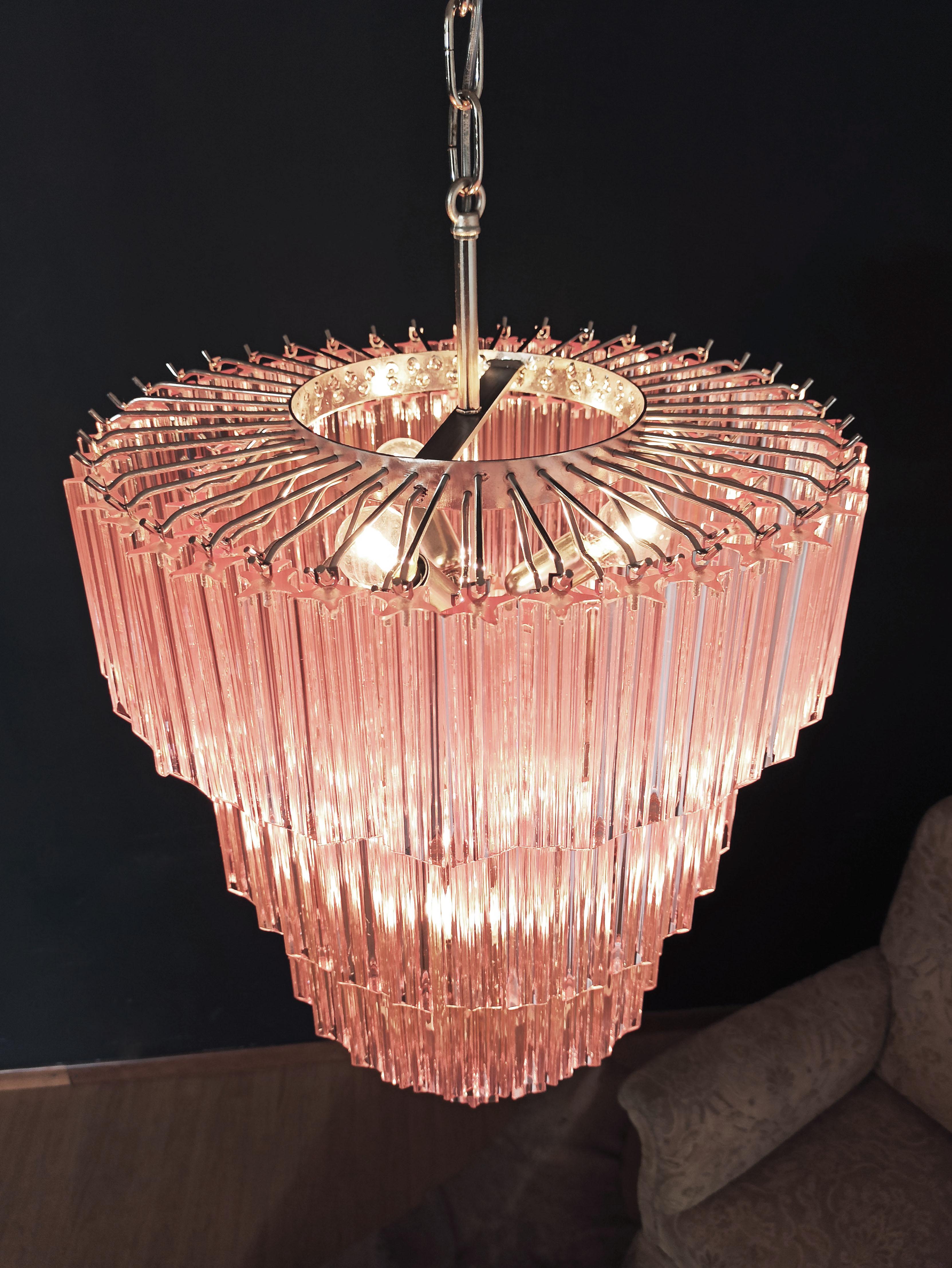 Murano Glass Chandelier, 112 Pink Quadriedri For Sale 7