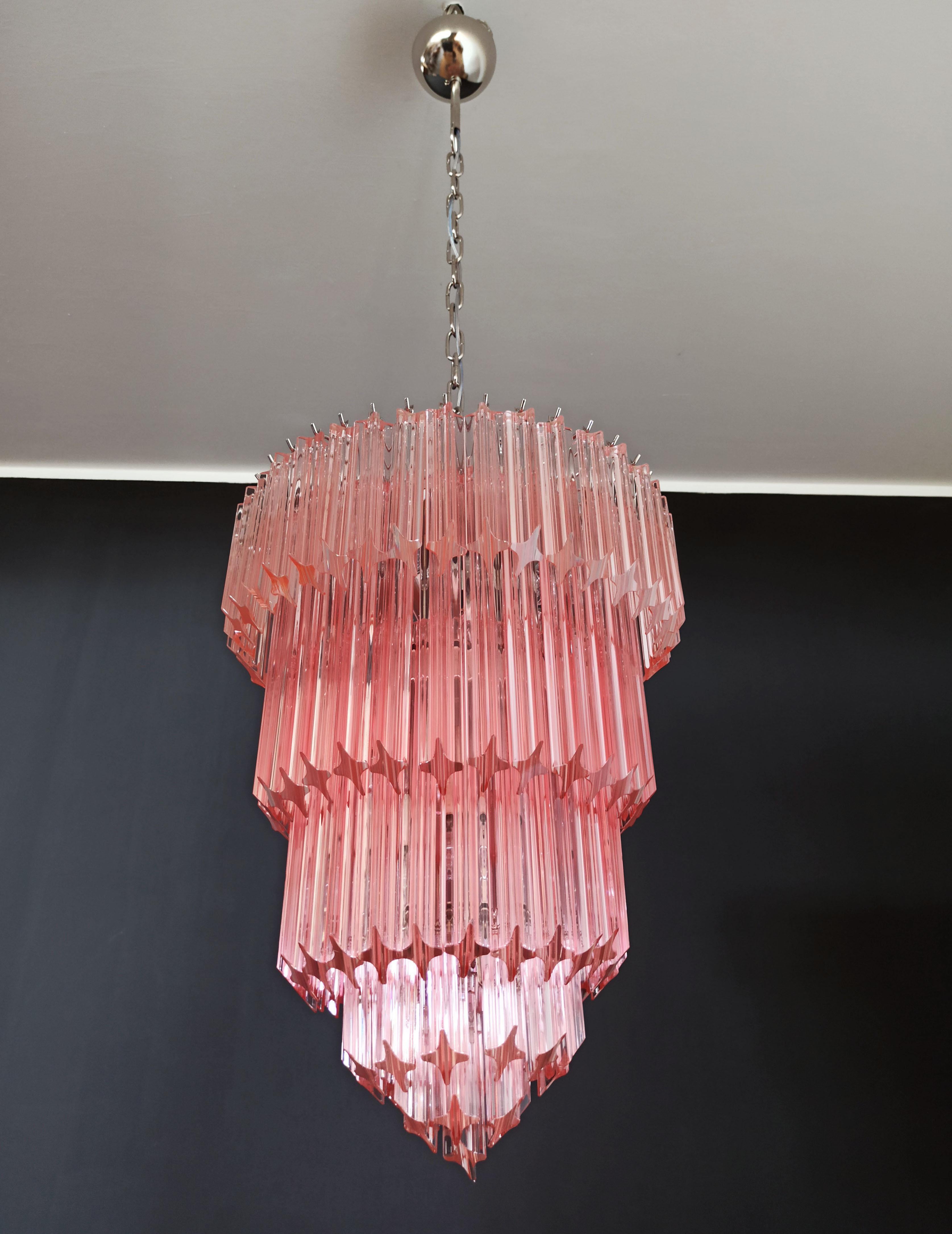 Murano Glass Chandelier, 112 Pink Quadriedri For Sale 9