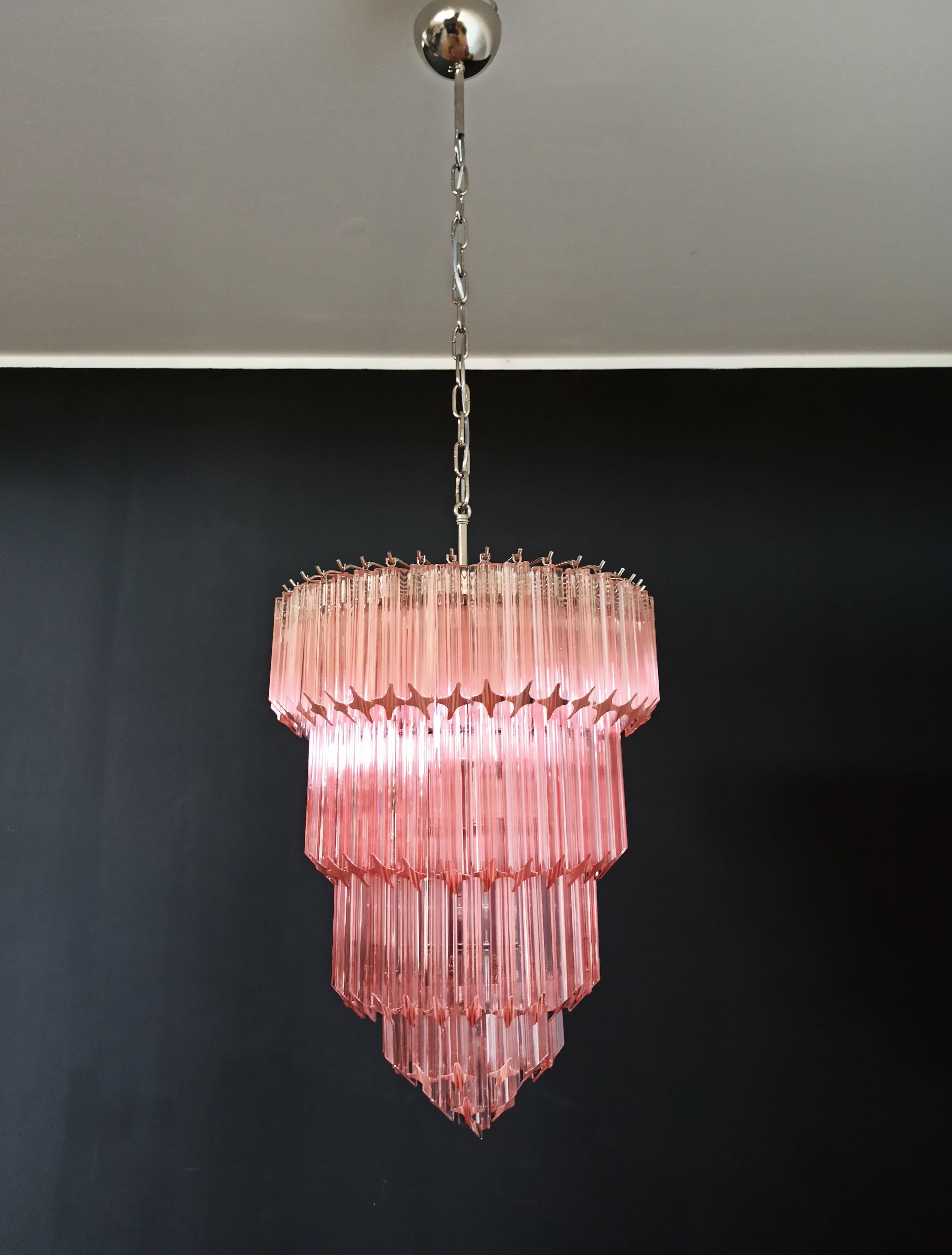 Fantastic and big Murano chandelier made by 112 Murano pink prism 
