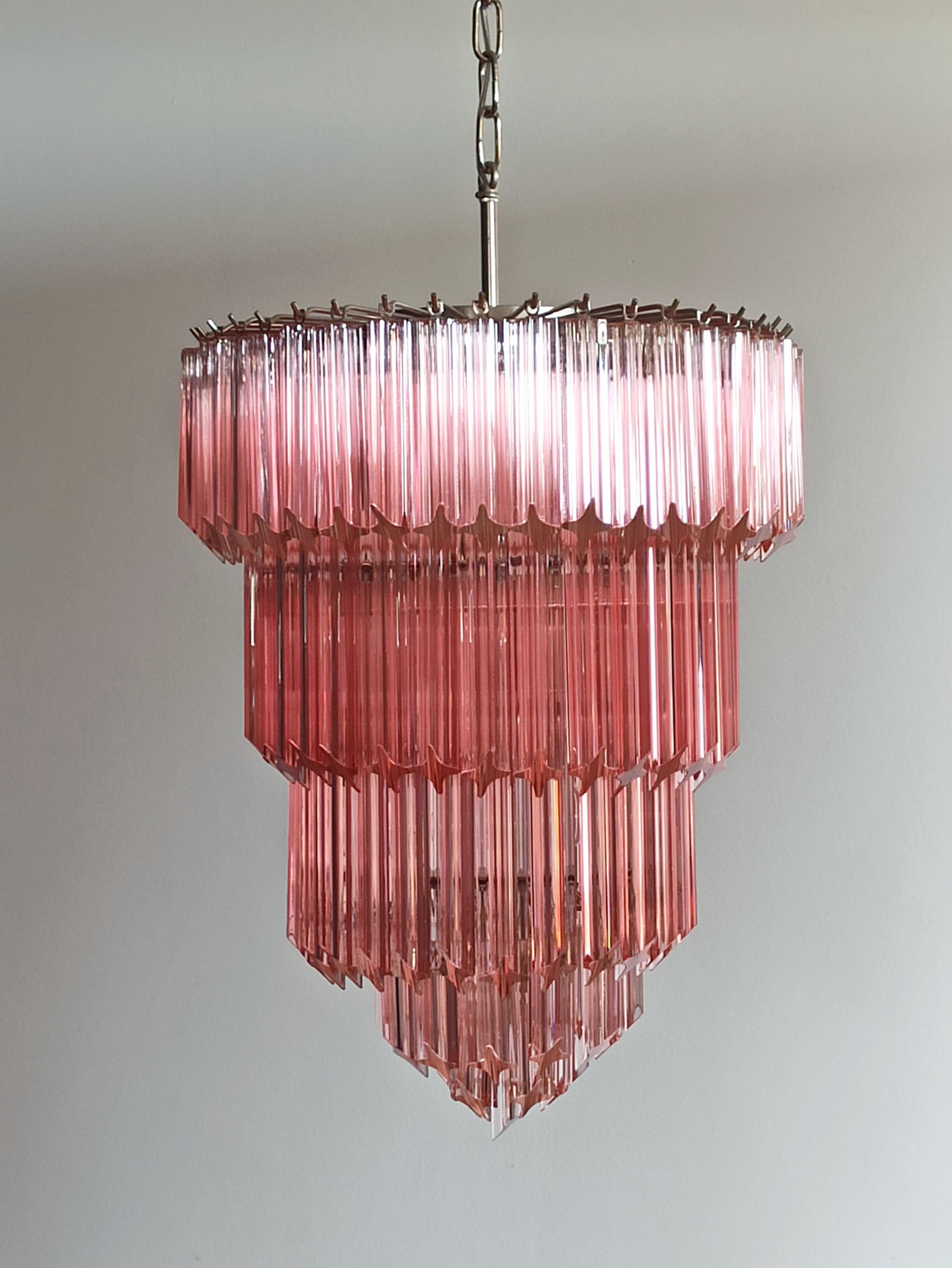 Fantastic and big Murano chandelier made by 112 Murano pink prism 