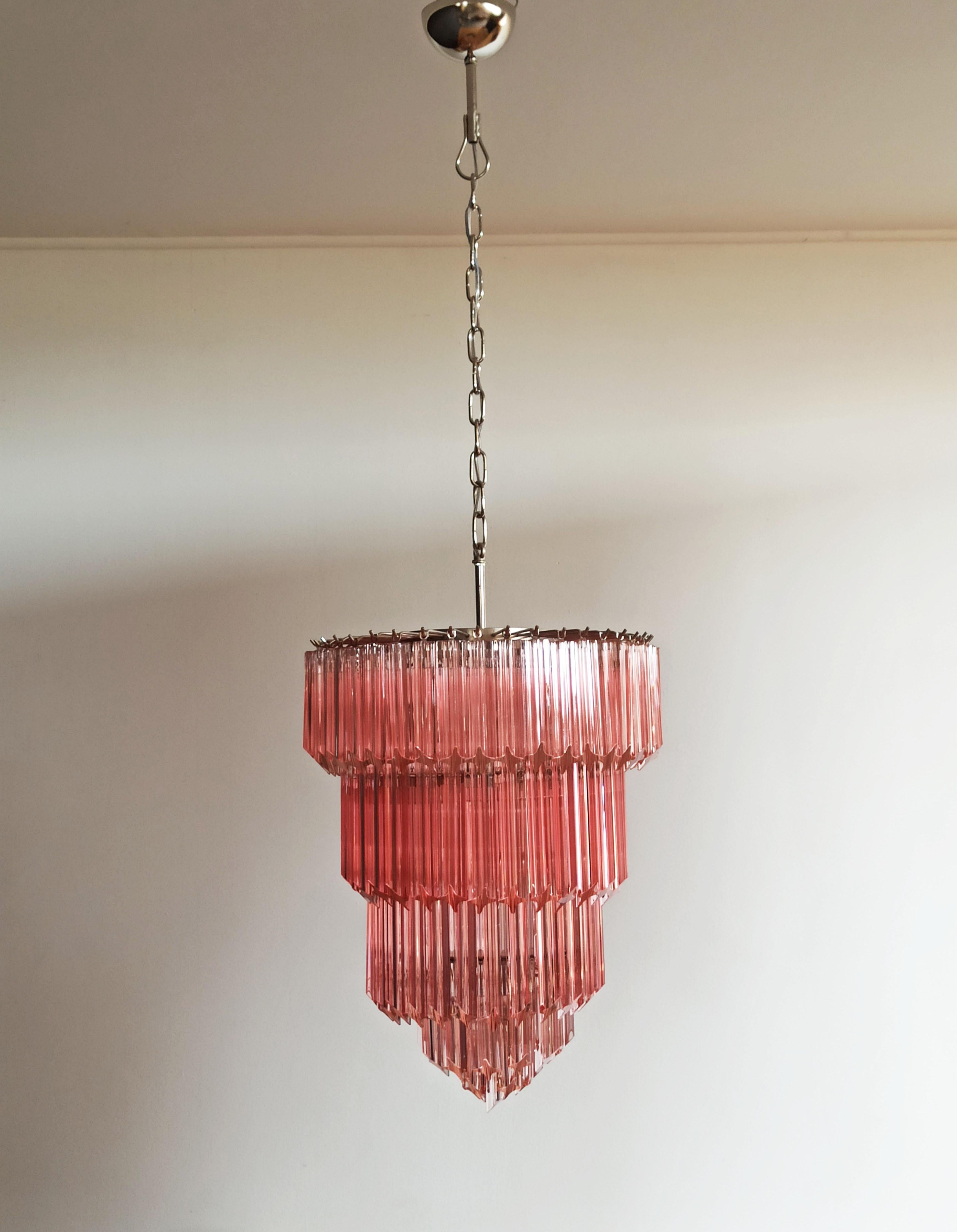 Murano Glass Chandelier, 112 Pink Quadriedri For Sale 10