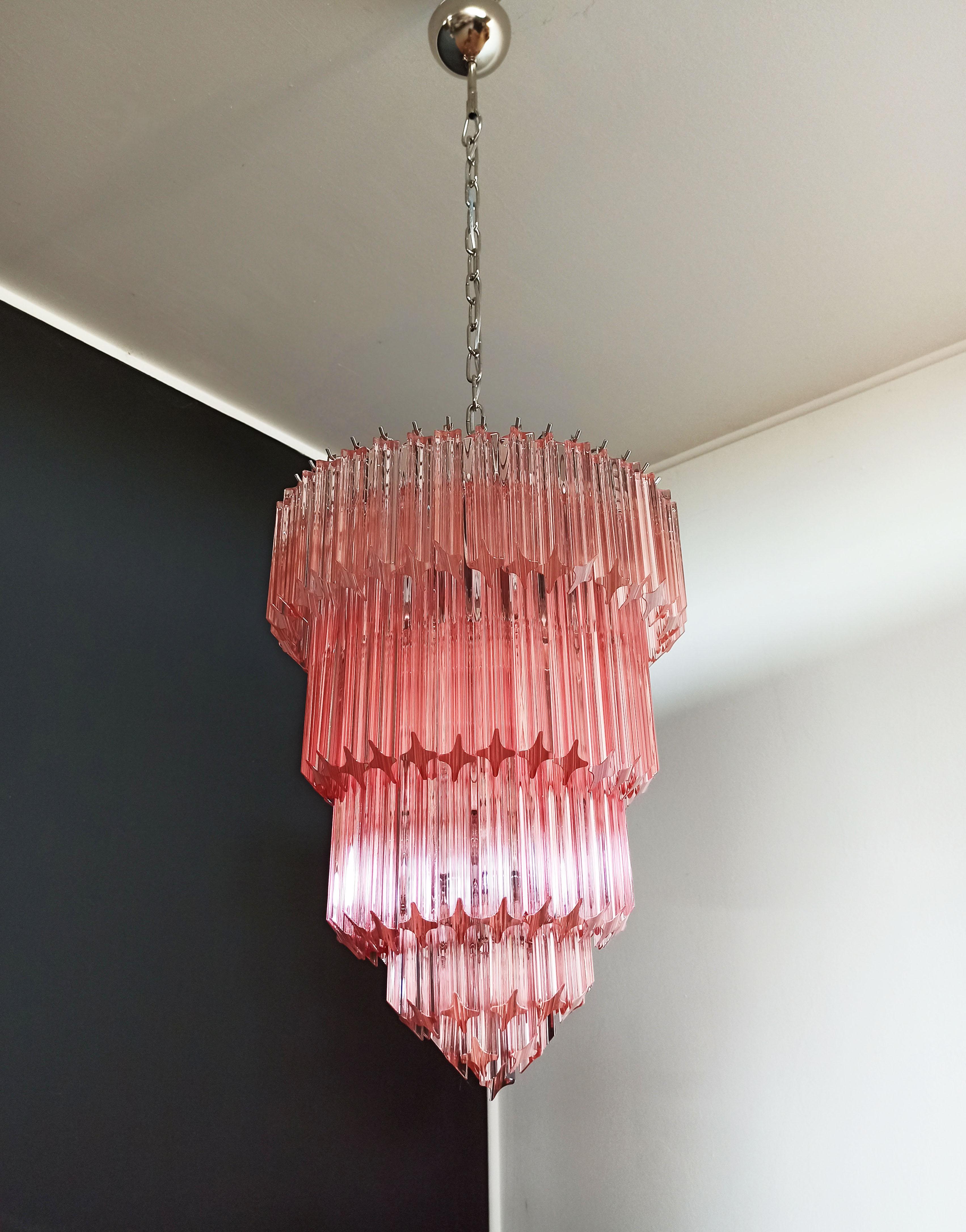 Italian Murano Glass Chandelier, 112 Pink Quadriedri