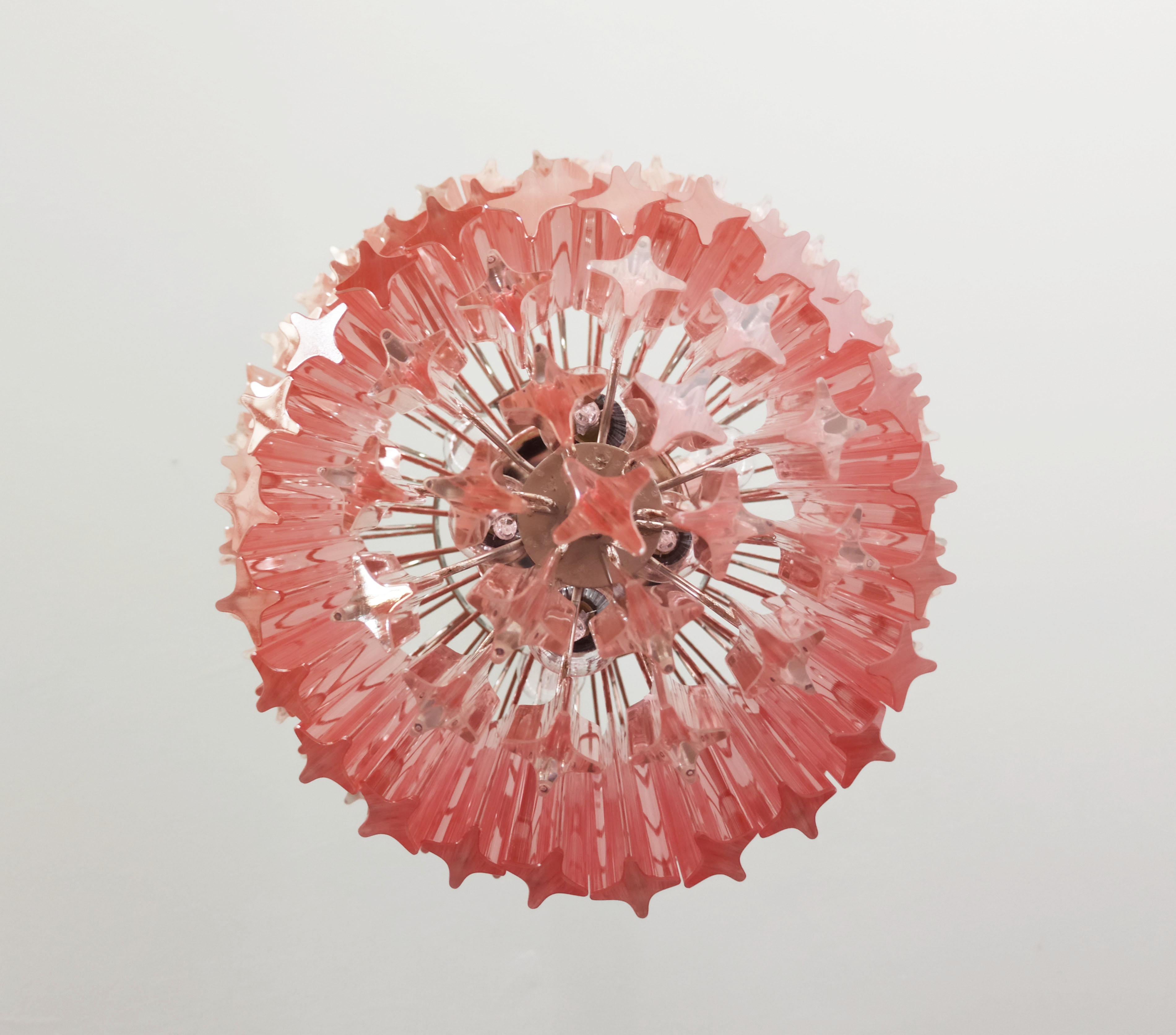 Italian Murano Glass Chandelier, 112 Pink Quadriedri For Sale