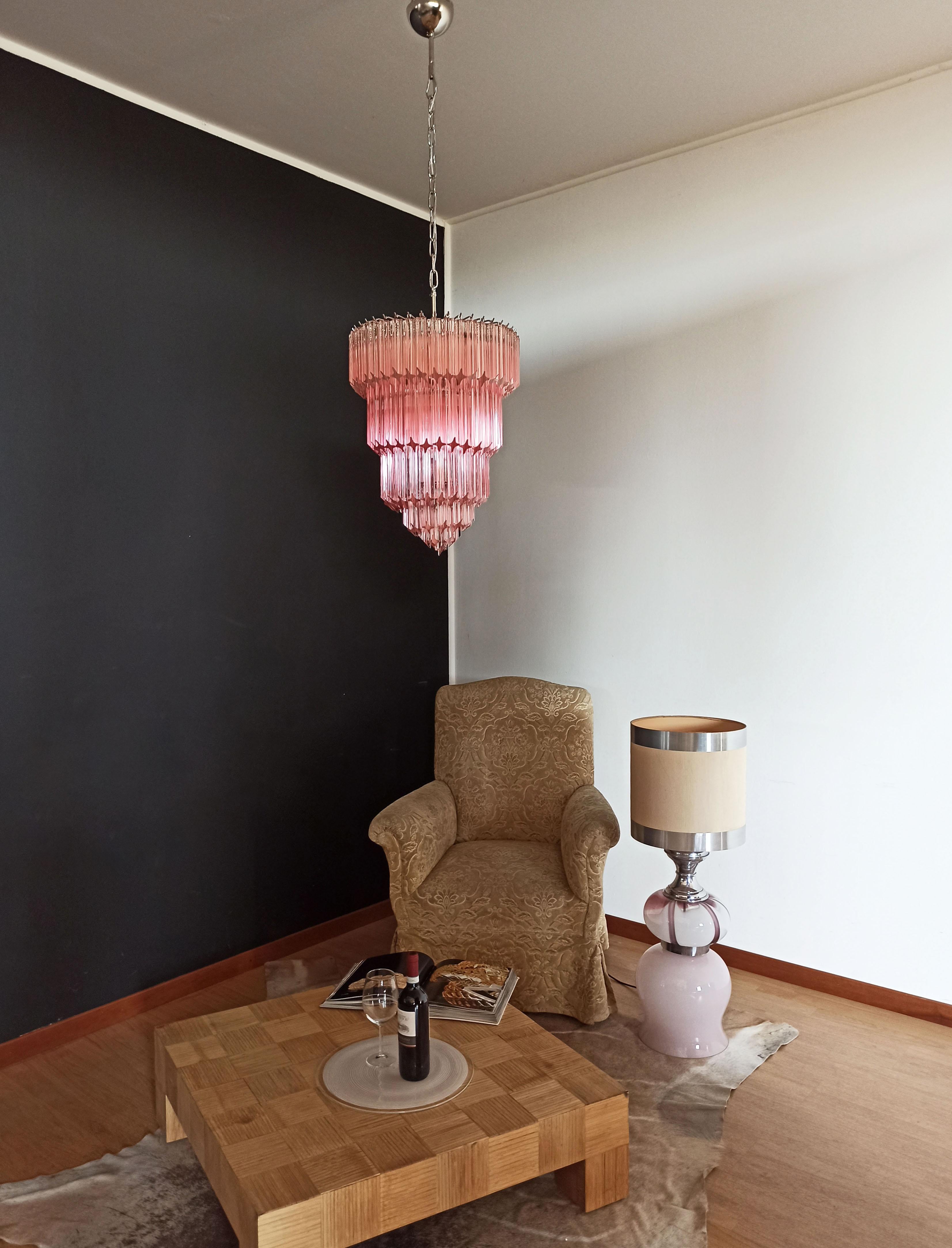 Late 20th Century Murano Glass Chandelier, 112 Pink Quadriedri