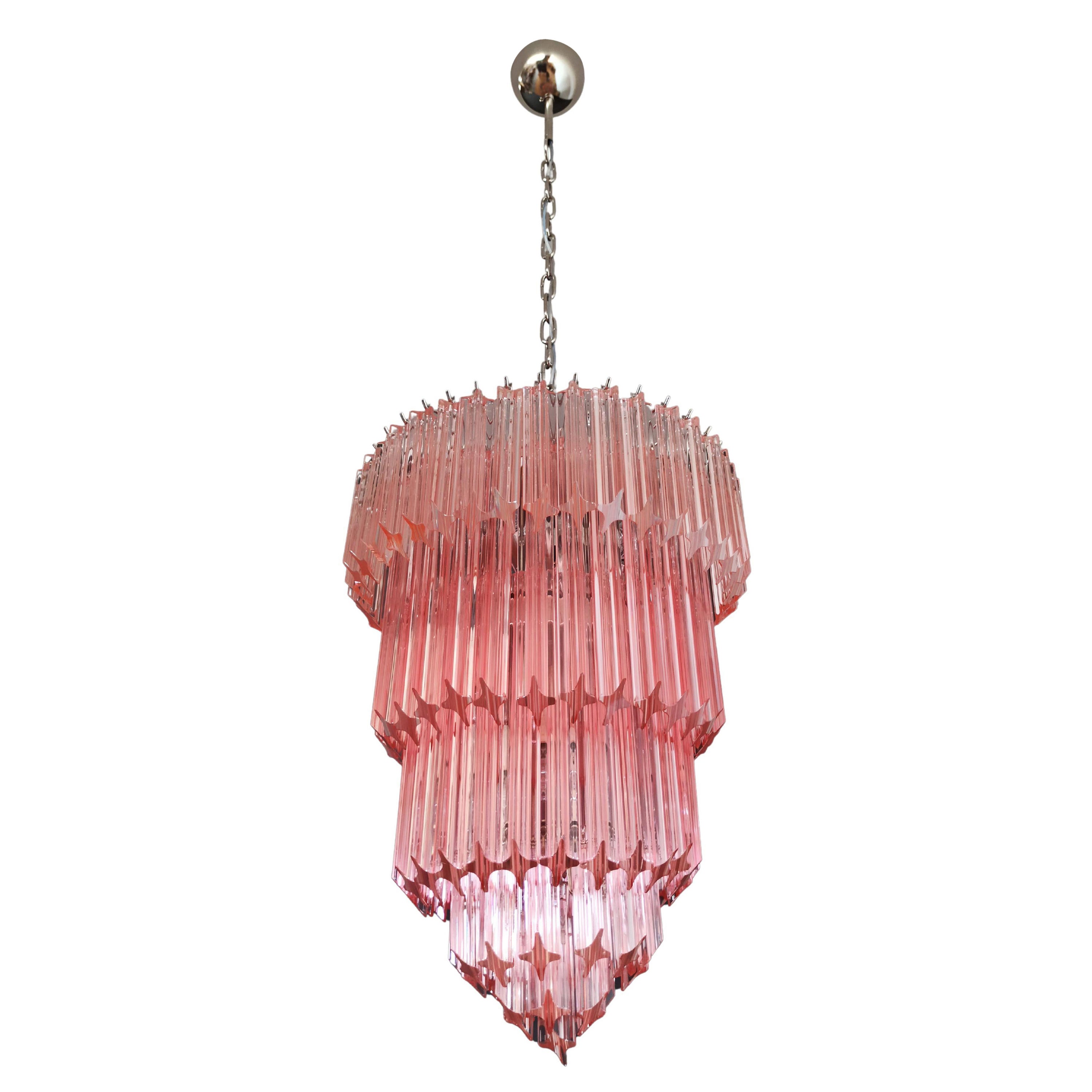 Lampadario in vetro di Murano, 112 Quadriedri rosa