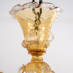 Murano glass chandelier Amber and clear 5 lights, Vintage Made in Italy in Stock