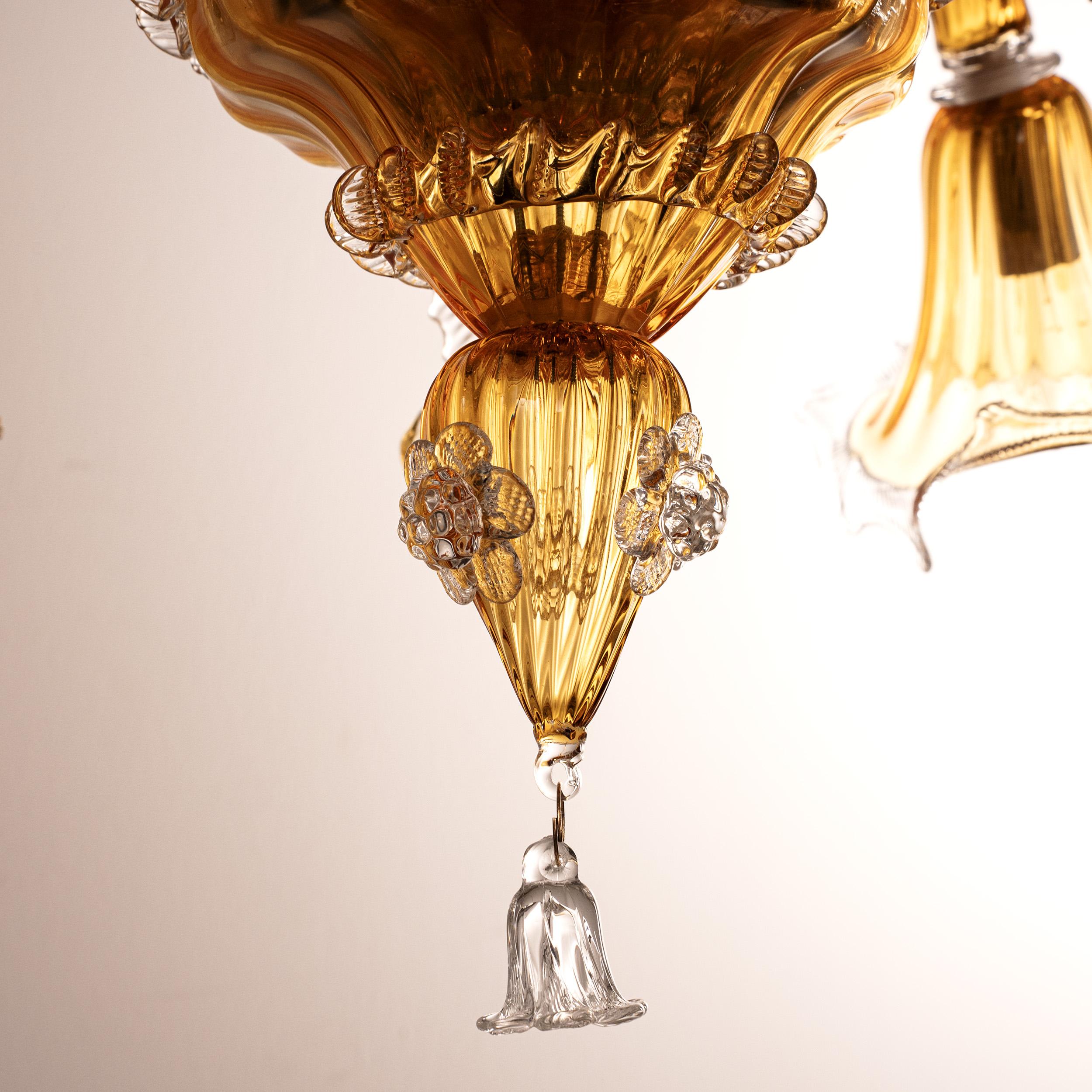 Lampadario in vetro di Murano Ambra e trasparente a 5 luci, Vintage Made in Italy In magazzino in vendita 1