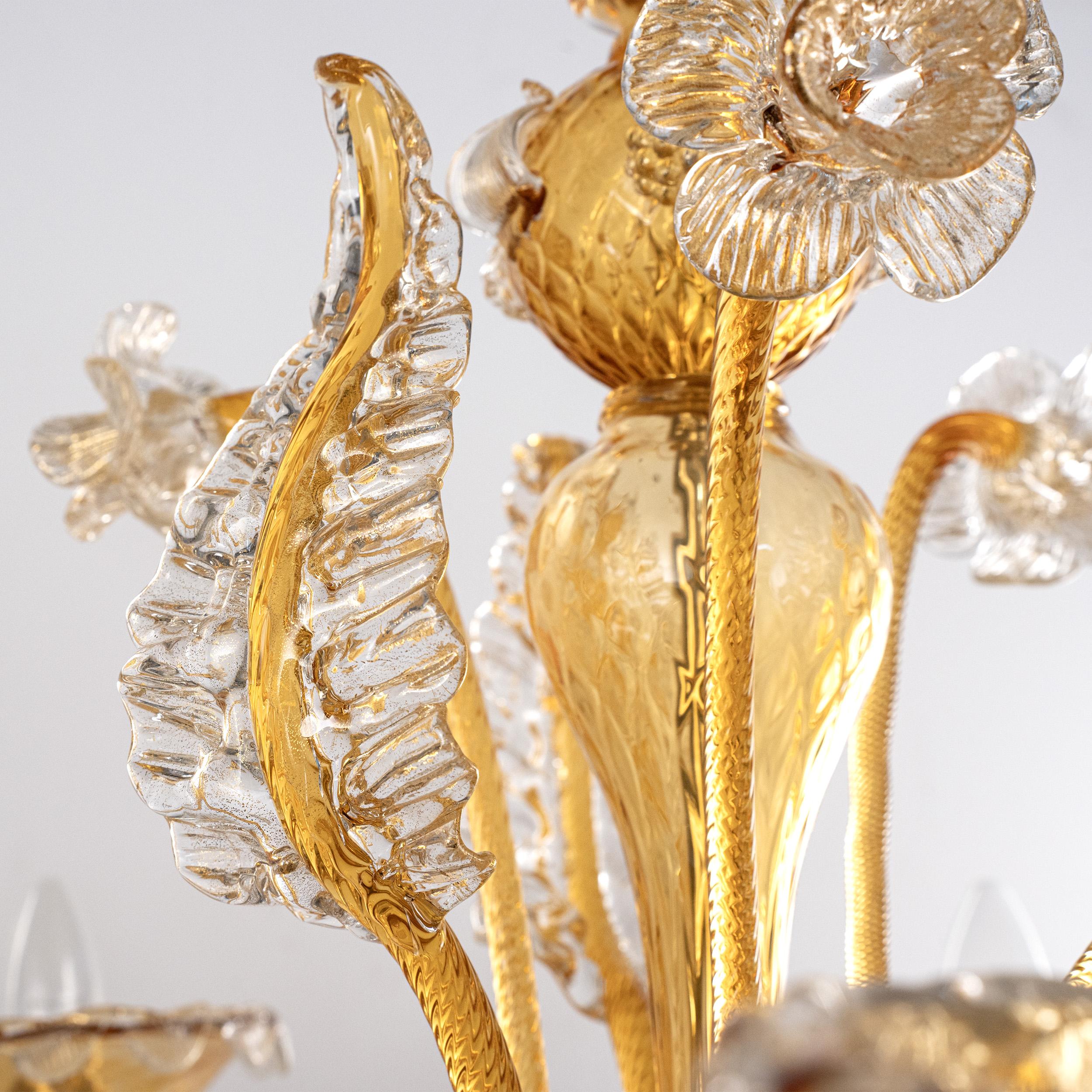 Lampadario in vetro di Murano ambrato e trasparente a 5 luci, Vintage Made in Italy in Stock in vendita 3