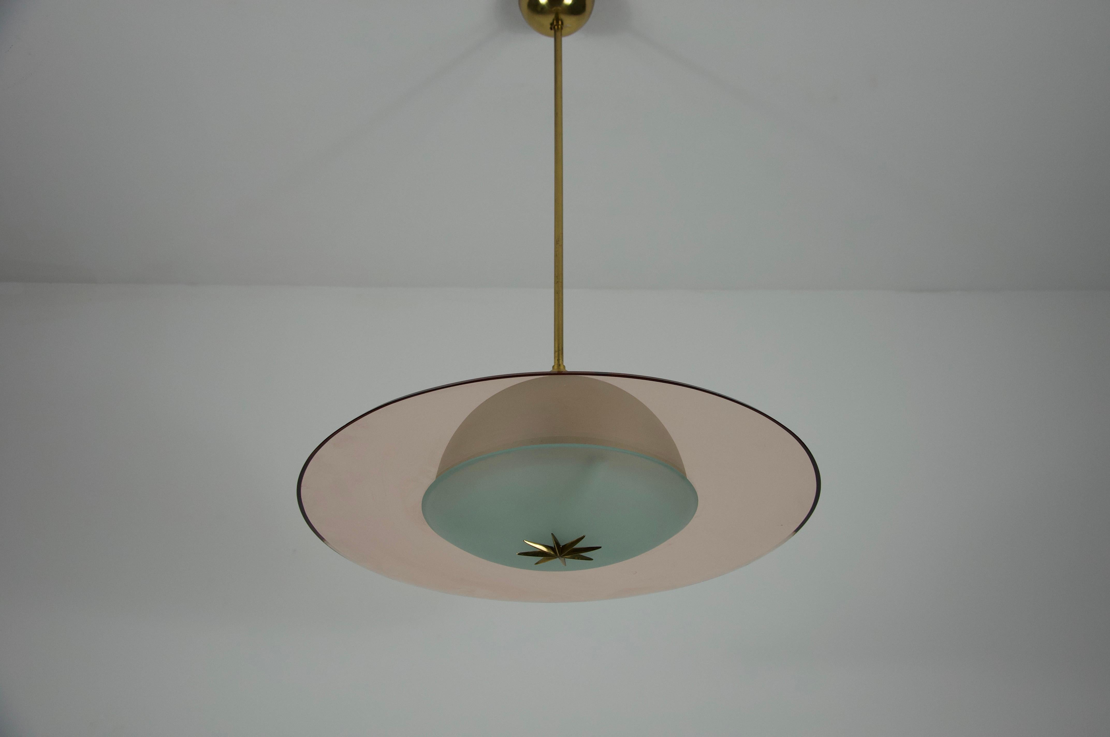 Lámpara de cristal de Murano atribuida a Pietro Chiesa para Fontana Arte, años 50, Italia Latón en venta