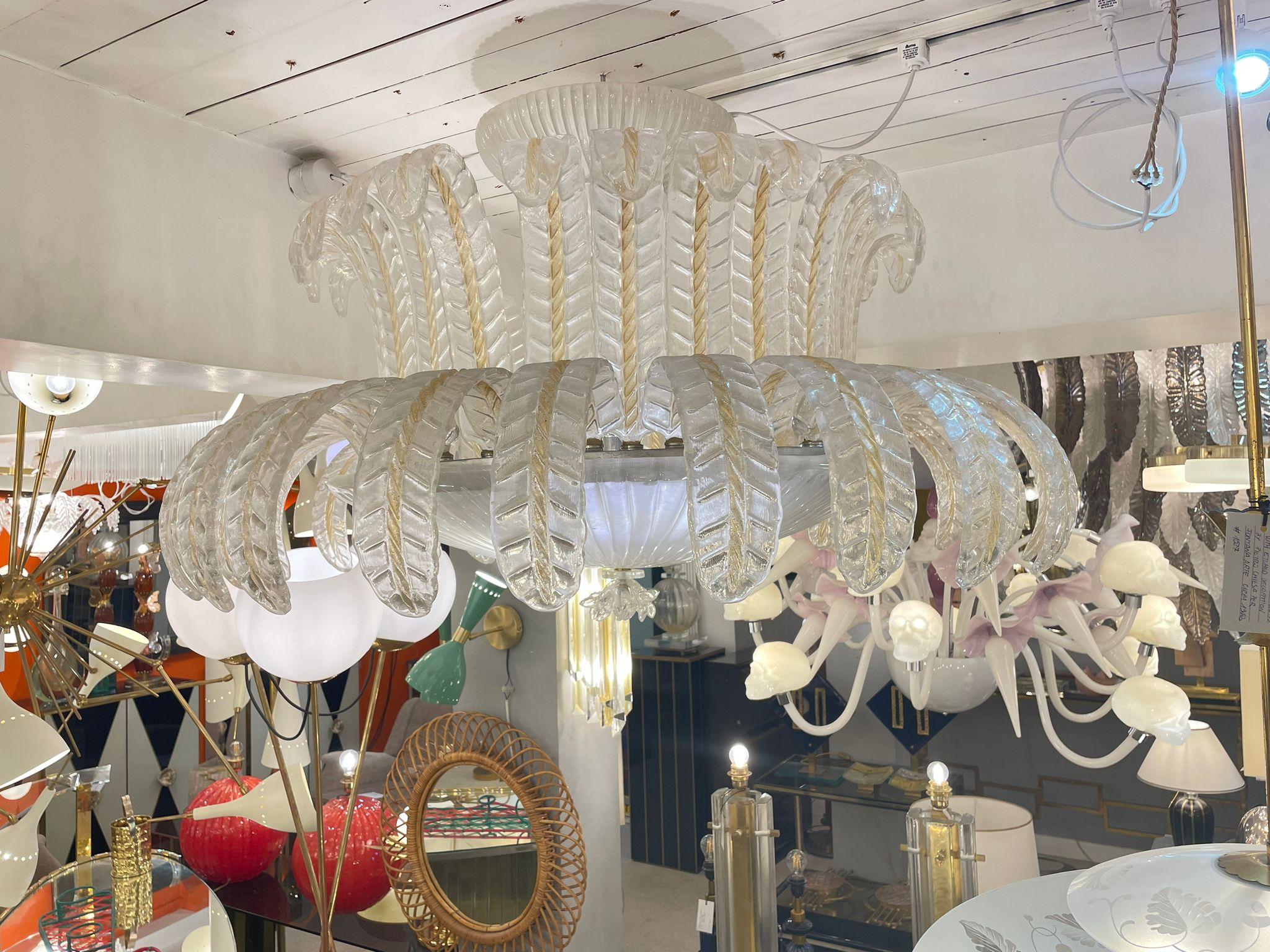 Art Deco  Murano Glass Chandelier Attributed to Barovier & Toso For Sale 3
