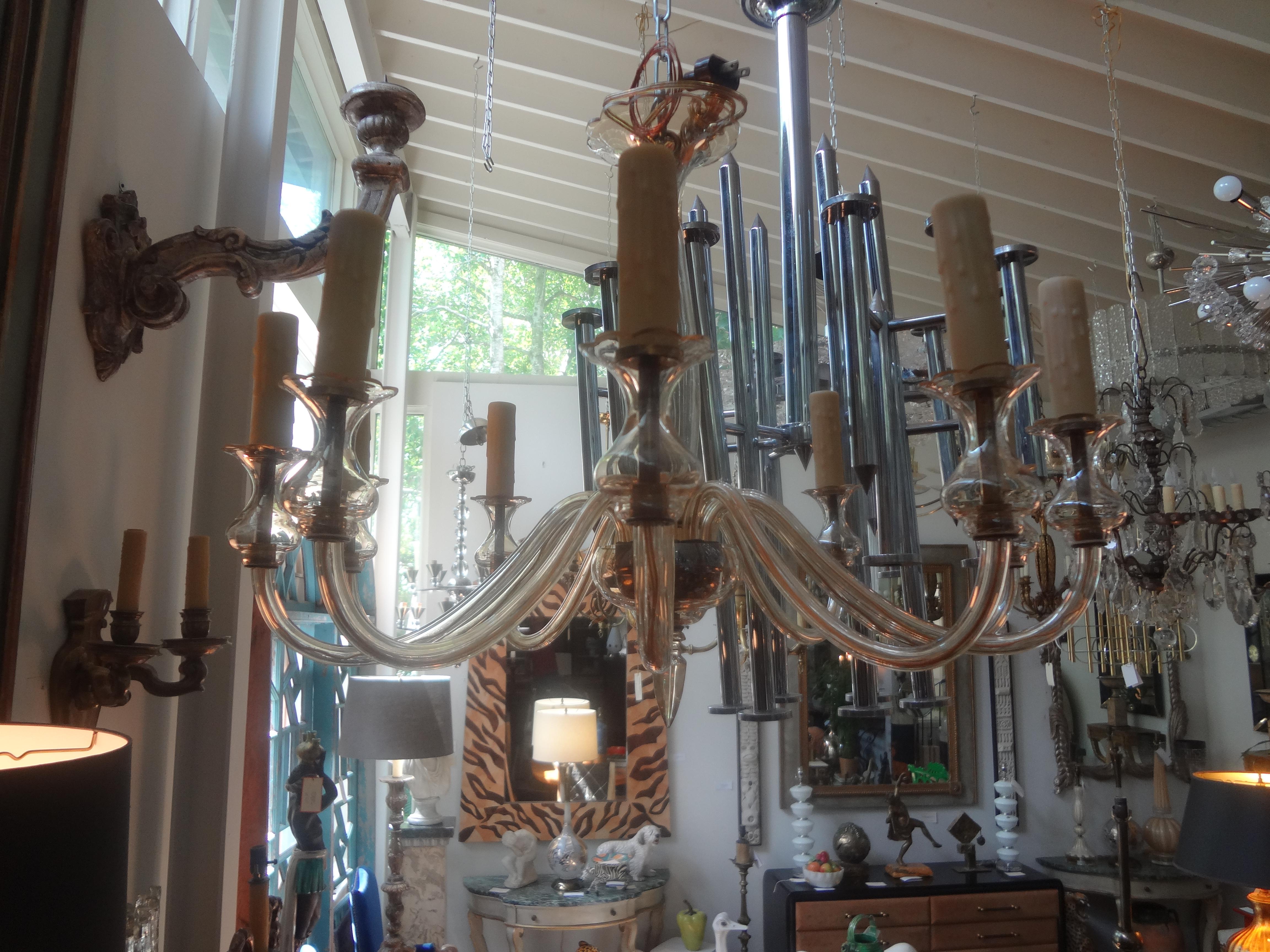 Blown Glass Murano Chandelier Attributed to Seguso For Sale