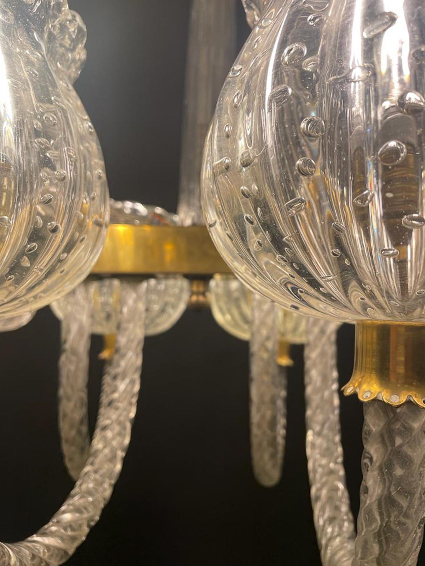 Mid-20th Century Murano Glass Chandelier, Barovier Style, Italy, 1950s For Sale