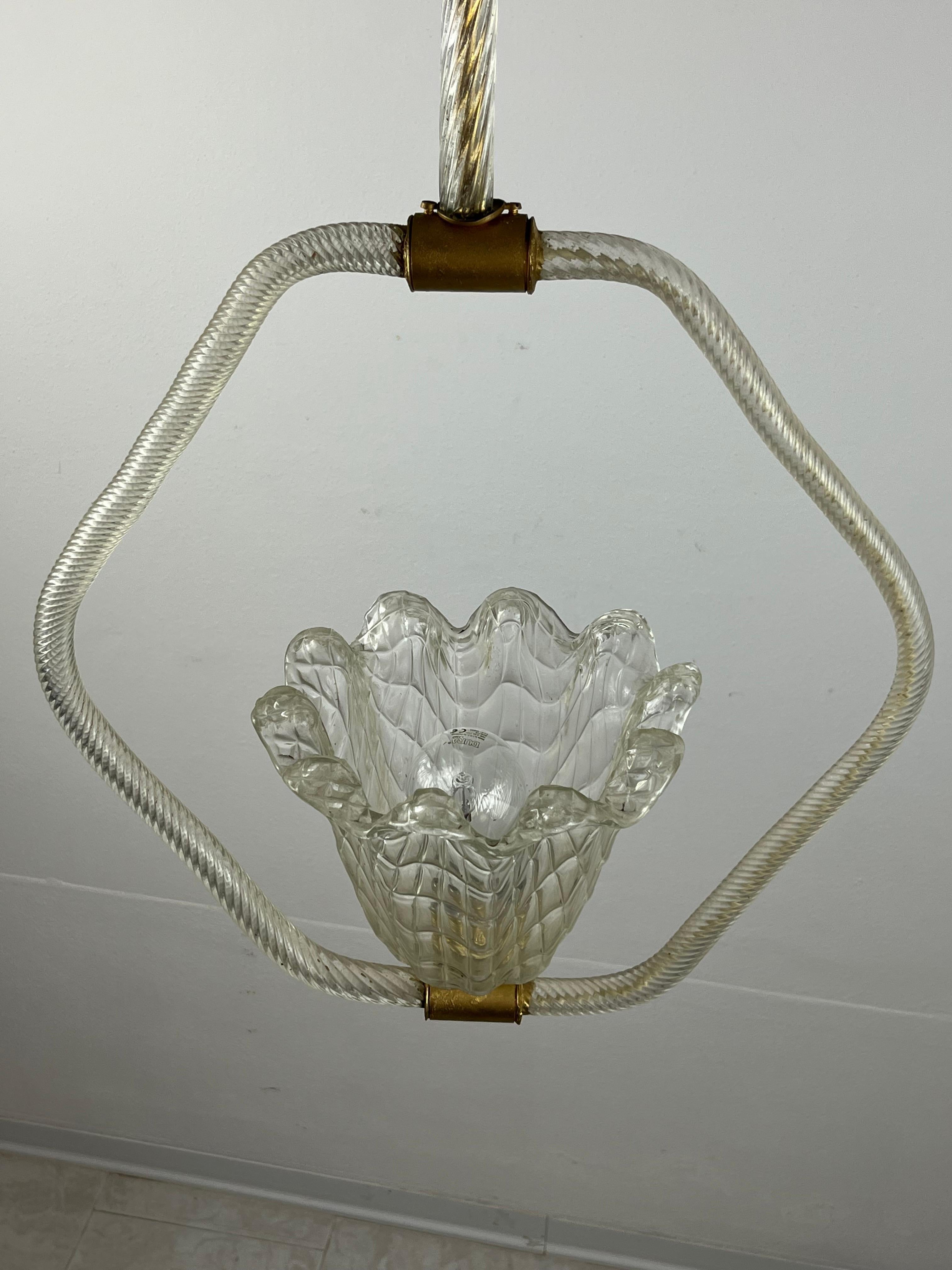 Mid-20th Century Murano Glass Chandelier, Barovier & Toso, Italy, 1940s For Sale