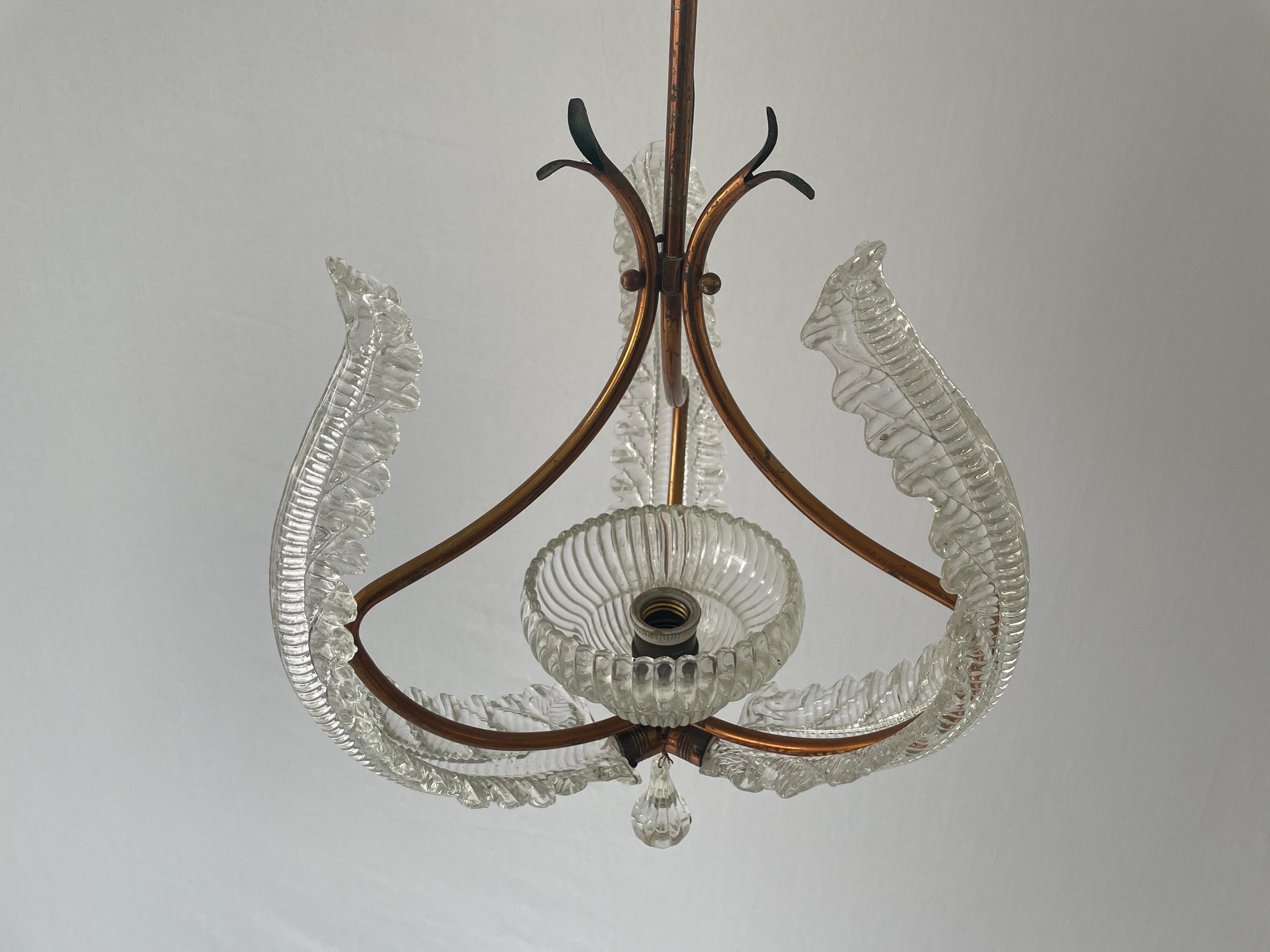 Murano Glass Chandelier by Barovier & Toso, 1940s, Italy
 
Lampshade is in very good vintage condition.

This lamp works with E27 light bulb. 
Wired and suitable to use with 220V and 110V for all countries.

Measurements:
Height: 90cm
Shade diameter
