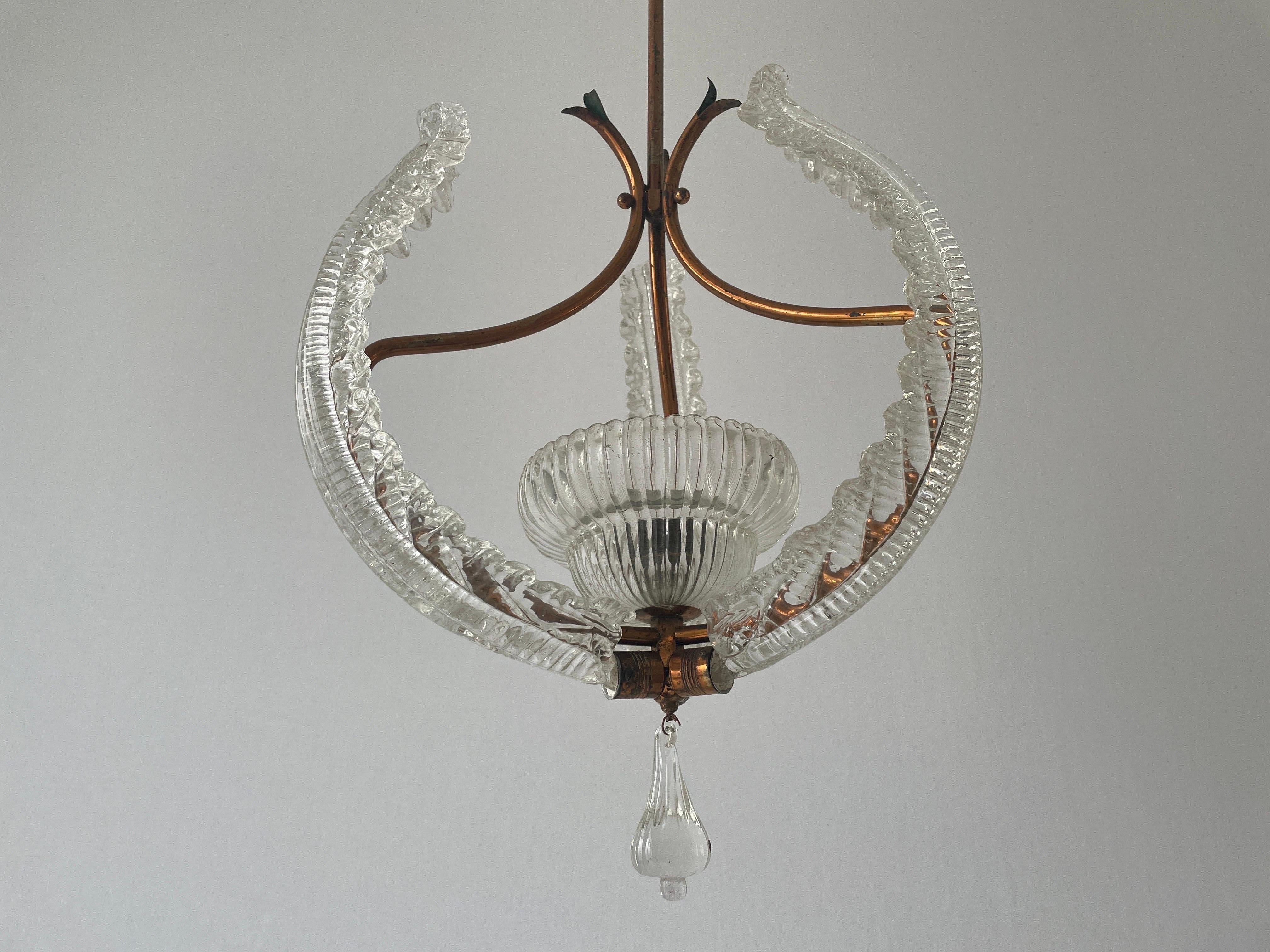 Mid-Century Modern Murano Glass Chandelier by Barovier & Toso, 1940s, Italy For Sale