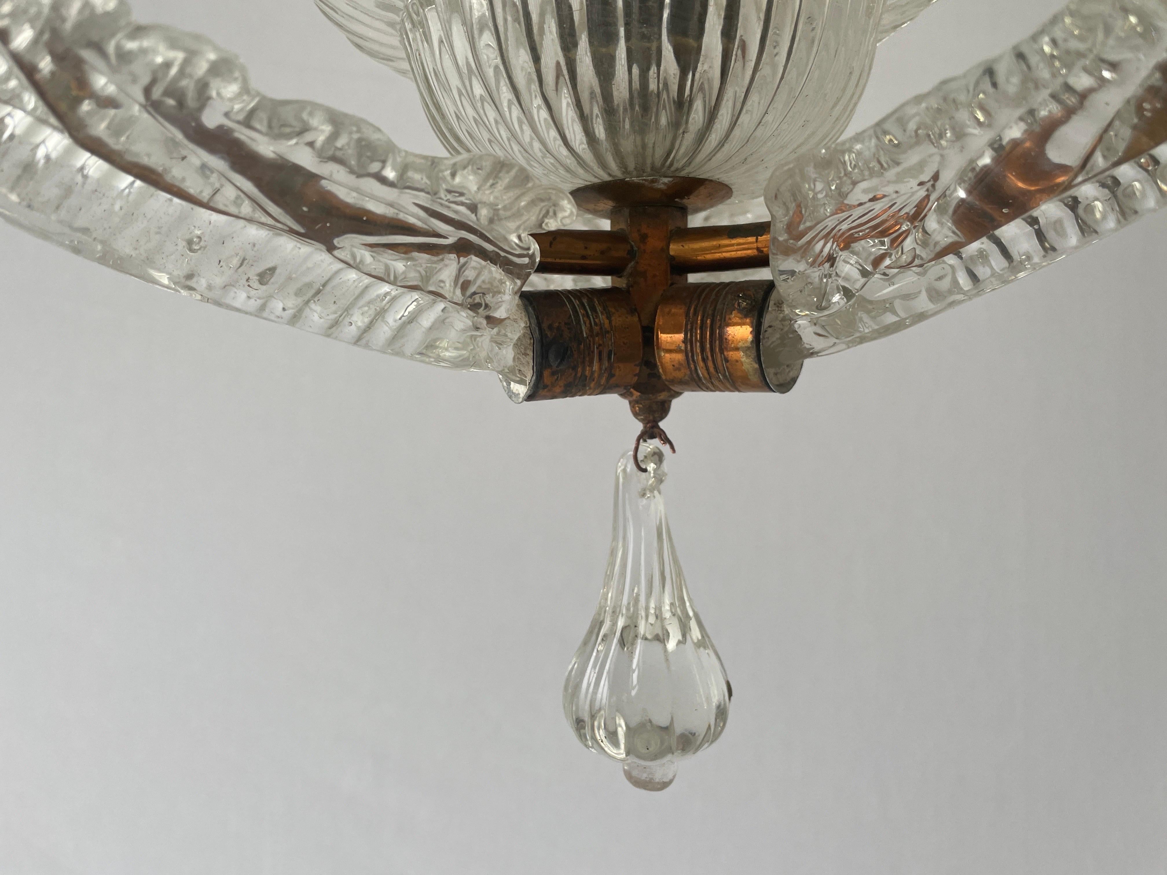 Mid-20th Century Murano Glass Chandelier by Barovier & Toso, 1940s, Italy For Sale
