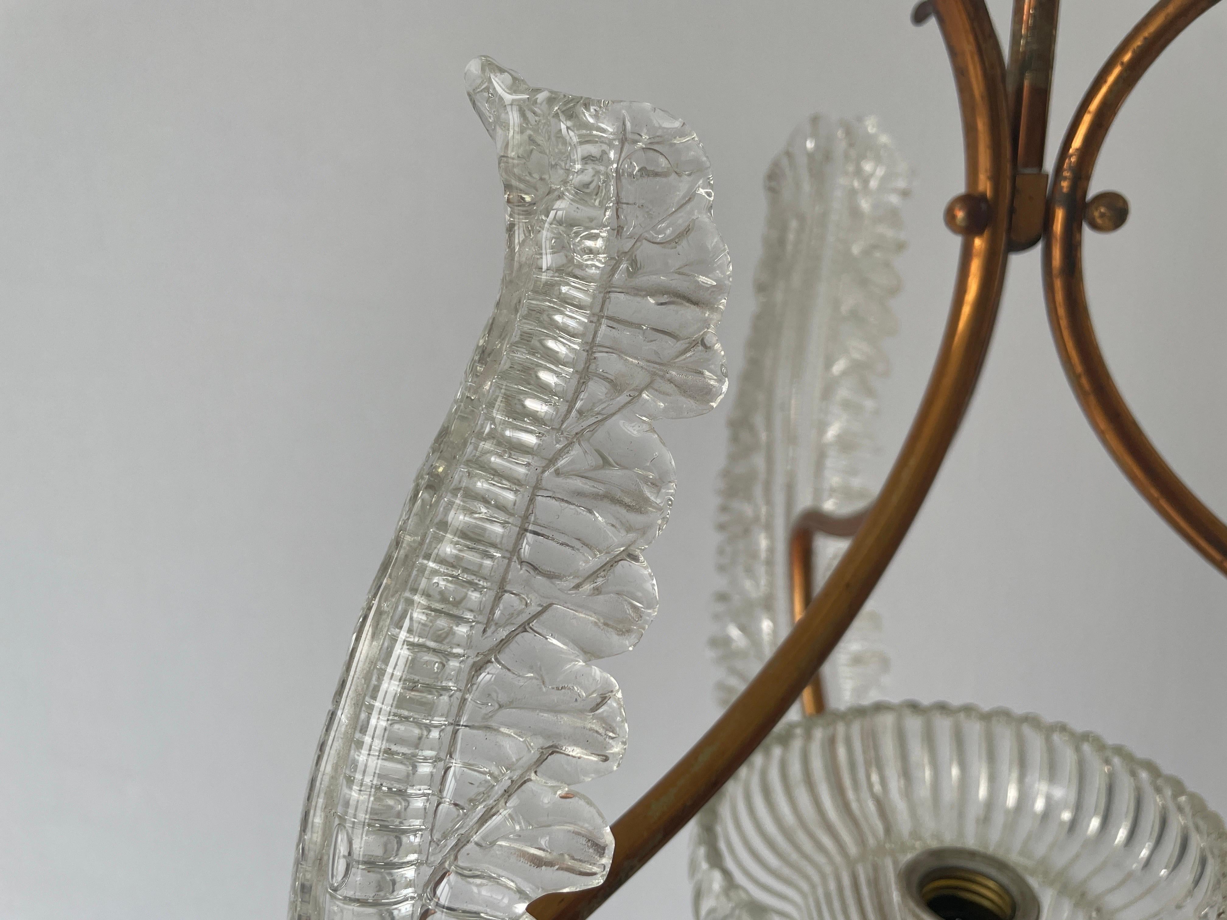 Brass Murano Glass Chandelier by Barovier & Toso, 1940s, Italy For Sale