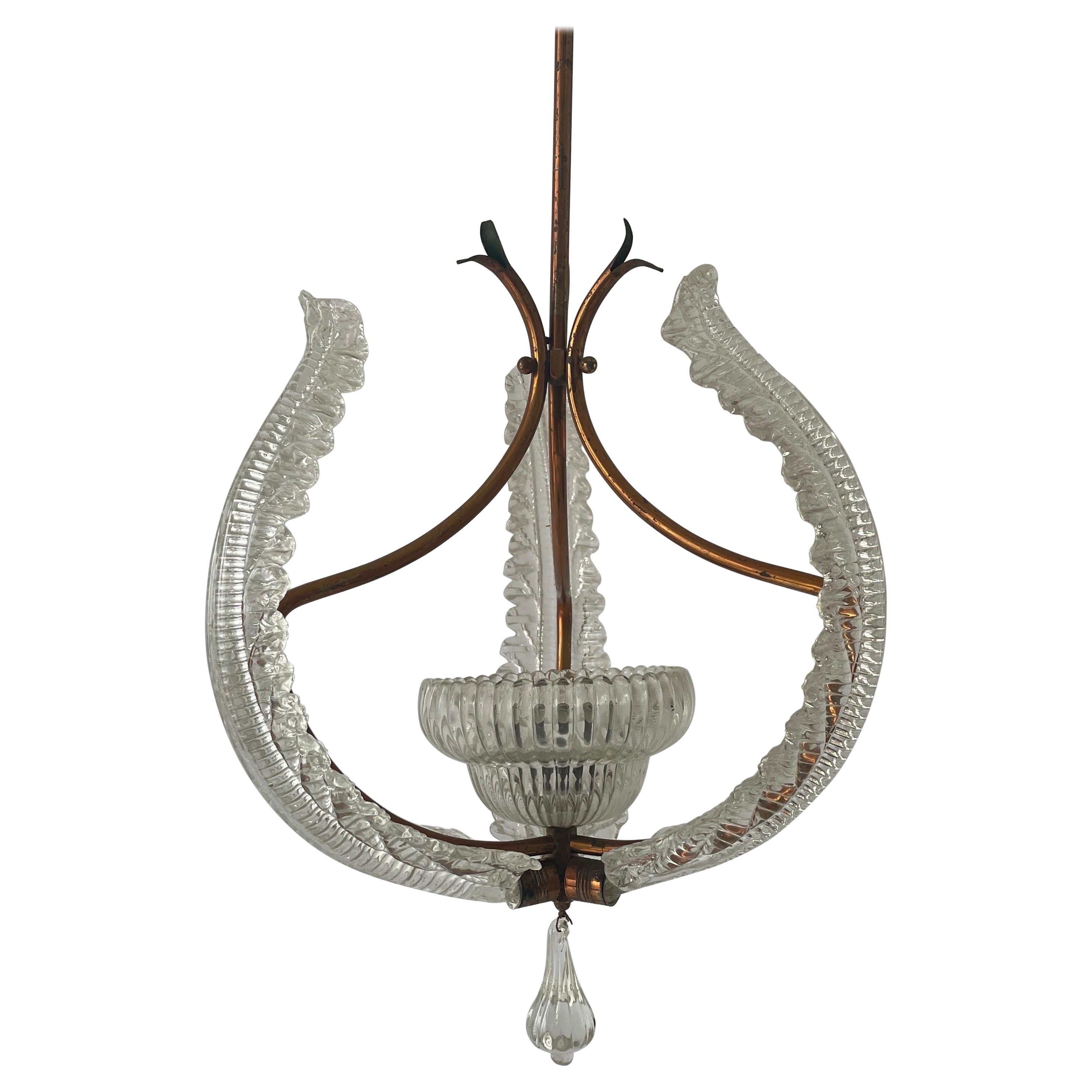 Lámpara de cristal de Murano de Barovier & Toso, años 40, Italia