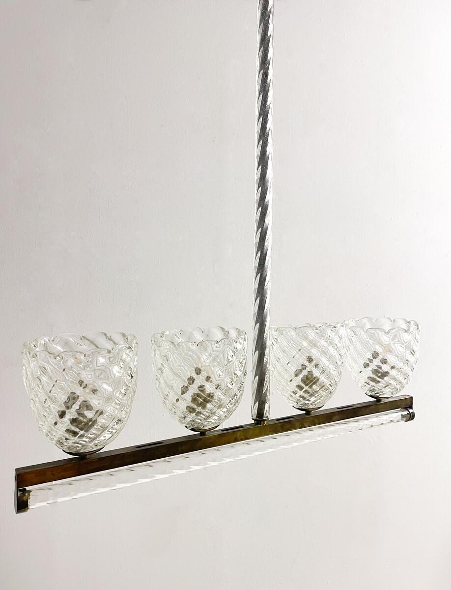 Murano Glass Chandelier by Ercole Barovier, 4 Arms Light, Italy, 1930s For Sale 1