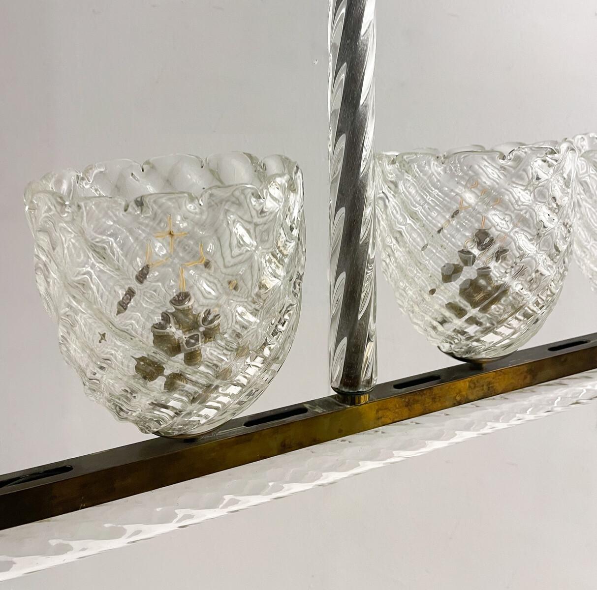 Murano Glass Chandelier by Ercole Barovier, 4 Arms Light, Italy, 1930s For Sale 3