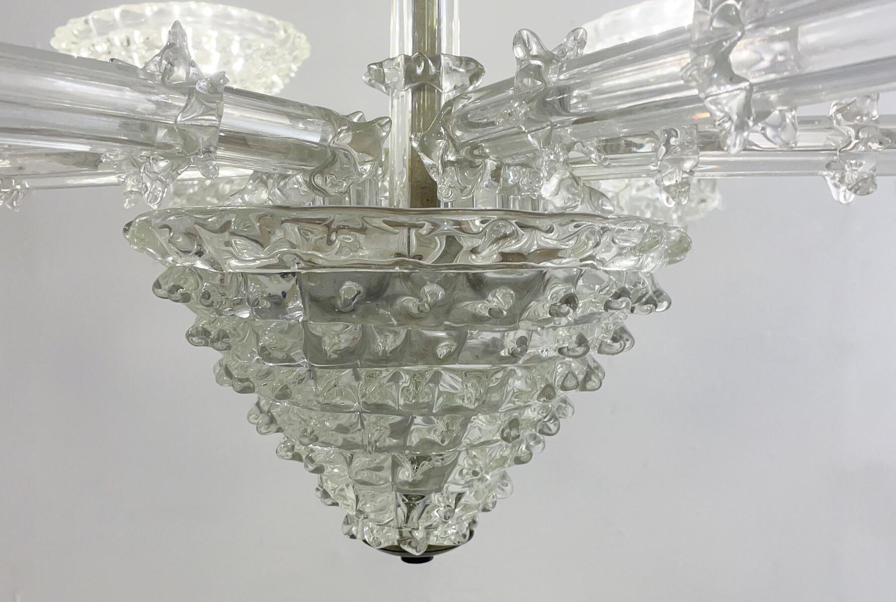 Mid-20th Century Murano Glass Chandelier by Ercole Barovier, 6 Arms Light, Italy, 1930s