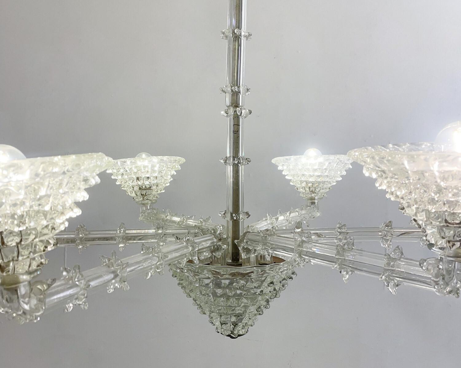 Murano Glass Chandelier by Ercole Barovier, 6 Arms Light, Italy, 1930s 1
